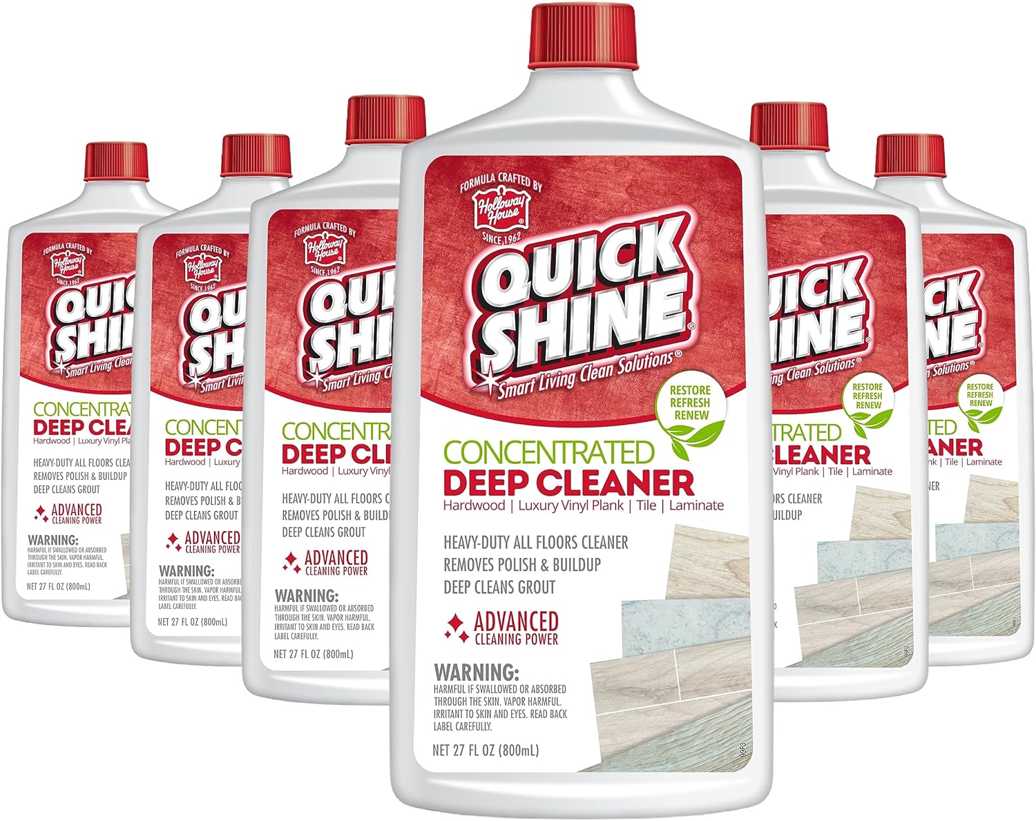 Quick Shine Multi Surface Deep Floor Cleaner and Wax Remover 27oz, 6Pk | Removes Wax Build-Up, Revitalizes Floors & Cleans Grout | Use on Hardwood, Laminate, LVT, Tile and Stone | Pro-Level Cleaning