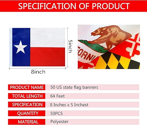 Miniatura 4 de WEITBF Juego de banderas de cadena de Estados Unidos 50, 5 x 8 pulgadas, 68 pies