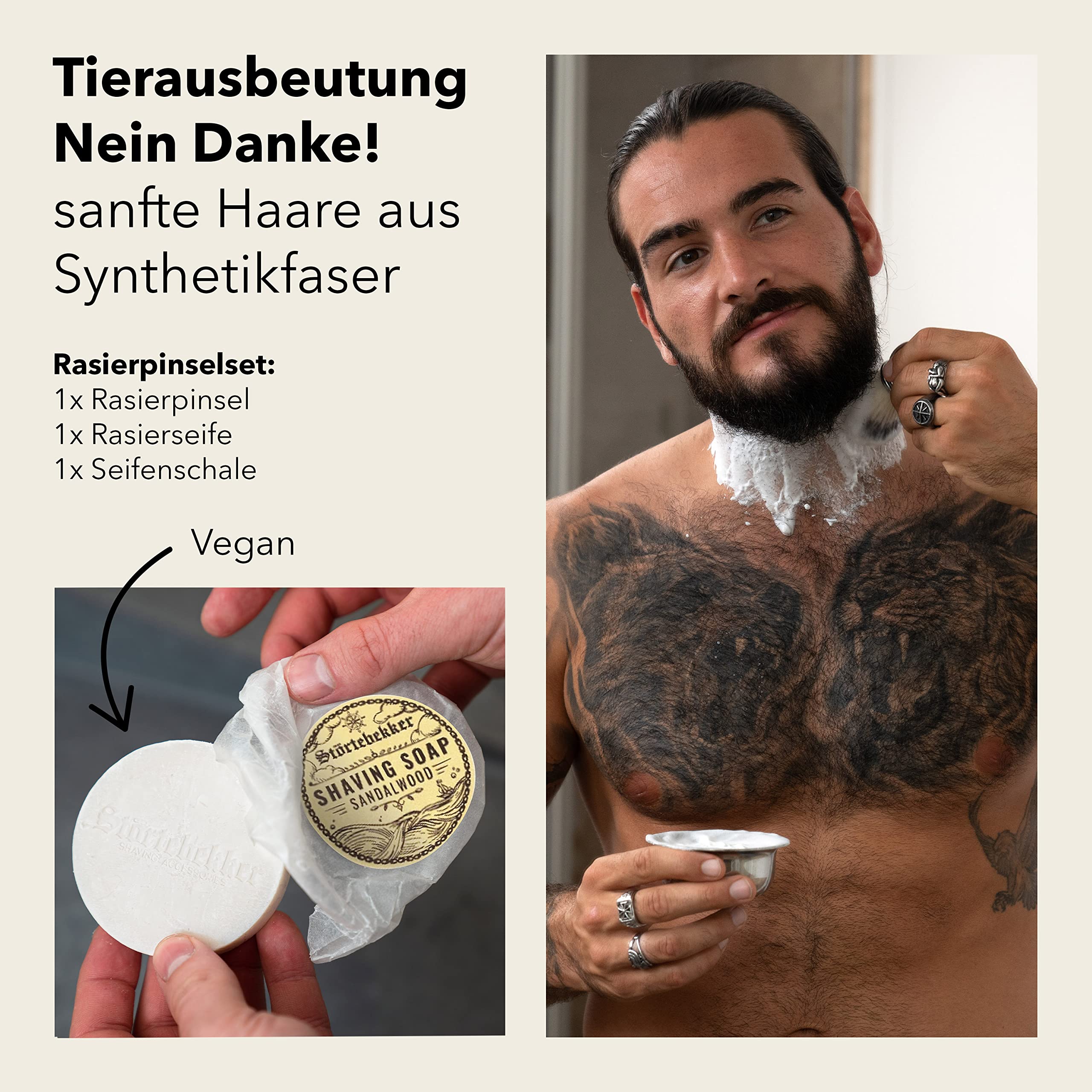 Störtebekker® Premium Rasierpinsel Set mit Rasierschale aus Edelstahl & Rasierseife Sandelholz [inkl. Rasur- und Bartguide E-Book] - Geschenkidee - Perfekte Ergänzung zu Rasiermesser & Rasierhobel