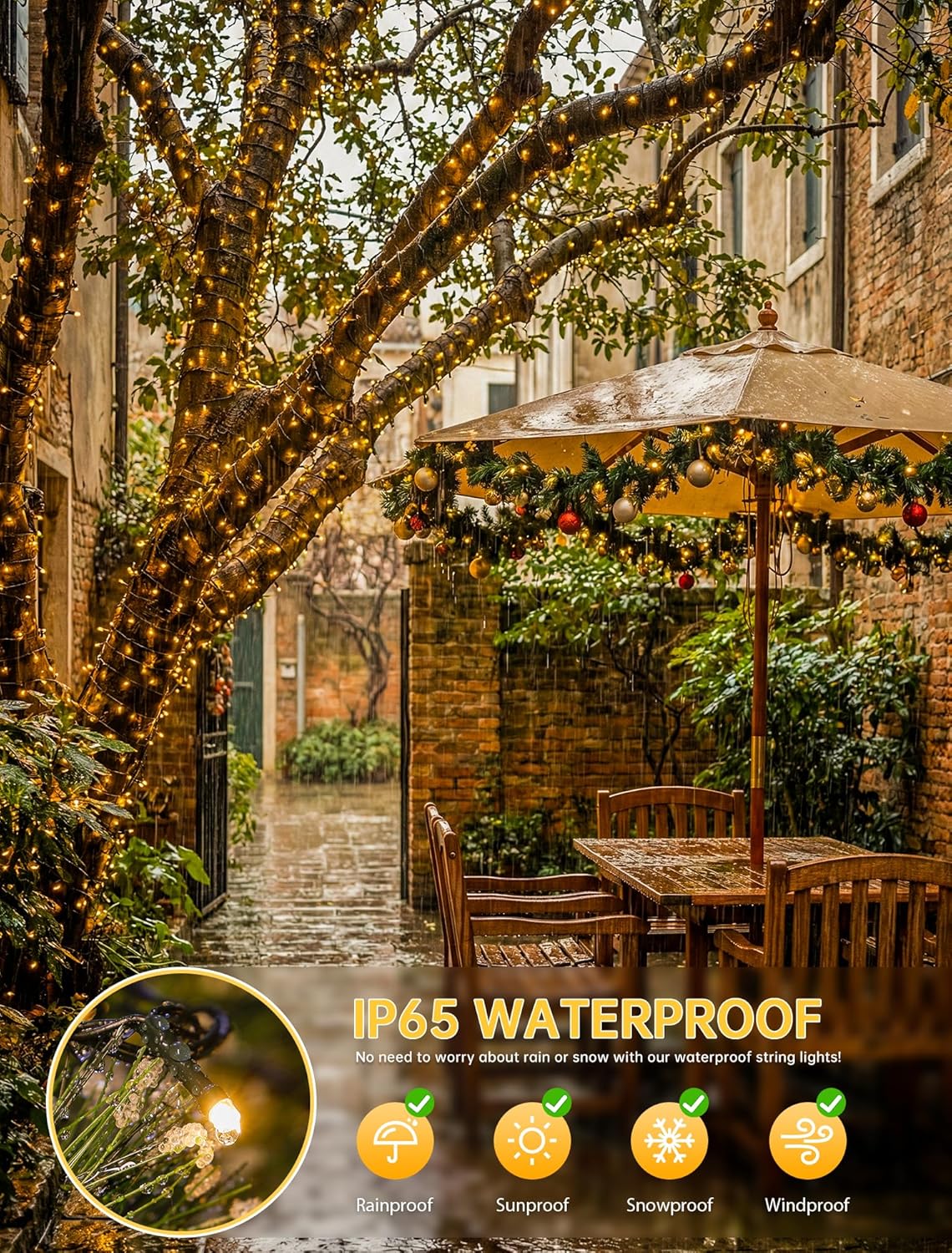 MYGOTO 33FT 100 LEDs String Lights,Green Wire Waterproof Fairy Lights 8 Modes 30V Plug in Xmas Light for Home, Garden, Wedding, Party, Christmas Decoration Indoor Outdoor (Warm White) - Image 4