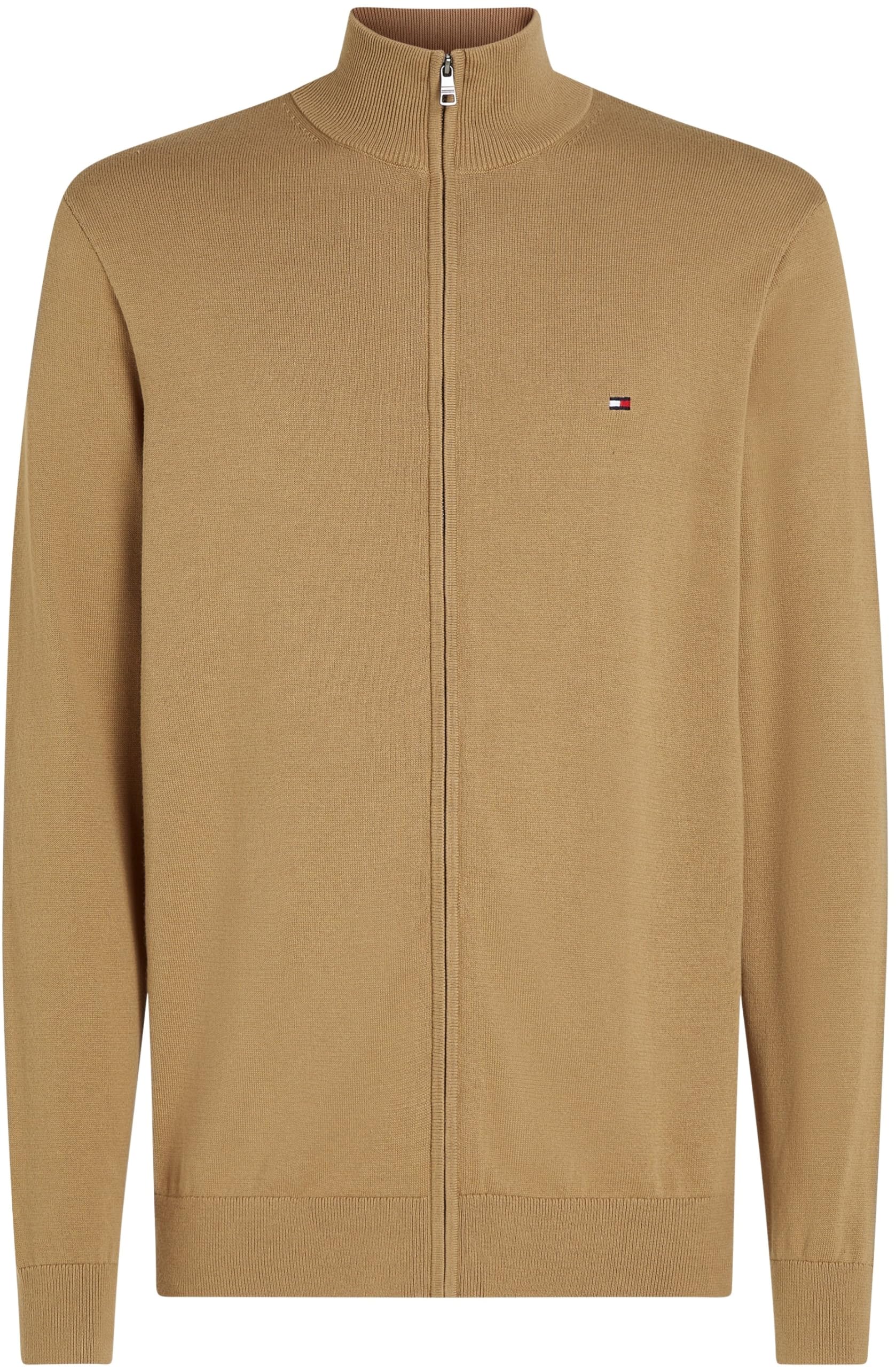 Tommy Hilfiger Męski Essential Cotton Zip Thru MW0MW36517 Sweter z zamkiem błyskawicznym, khaki, S, Khaki (płótno safari), S
