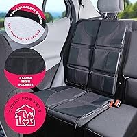 Vista 6 de Todays Kids Protector de asiento de coche, impermeable, con acolchado grueso, 2 bolsillos, ajuste universal, color negro