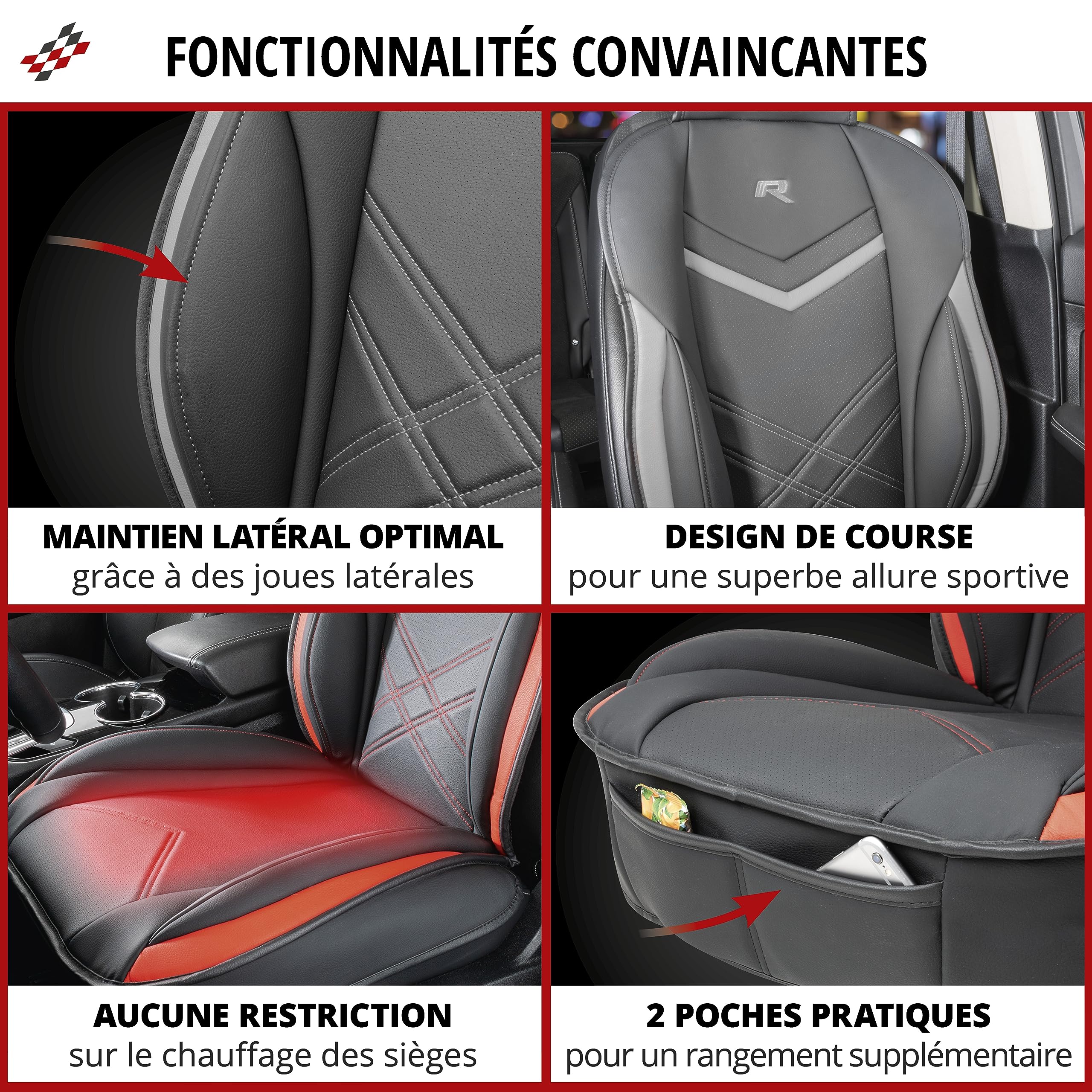 13424 WALSER Nashville Housse De Siège Noir, Rouge, Polyester, Avant