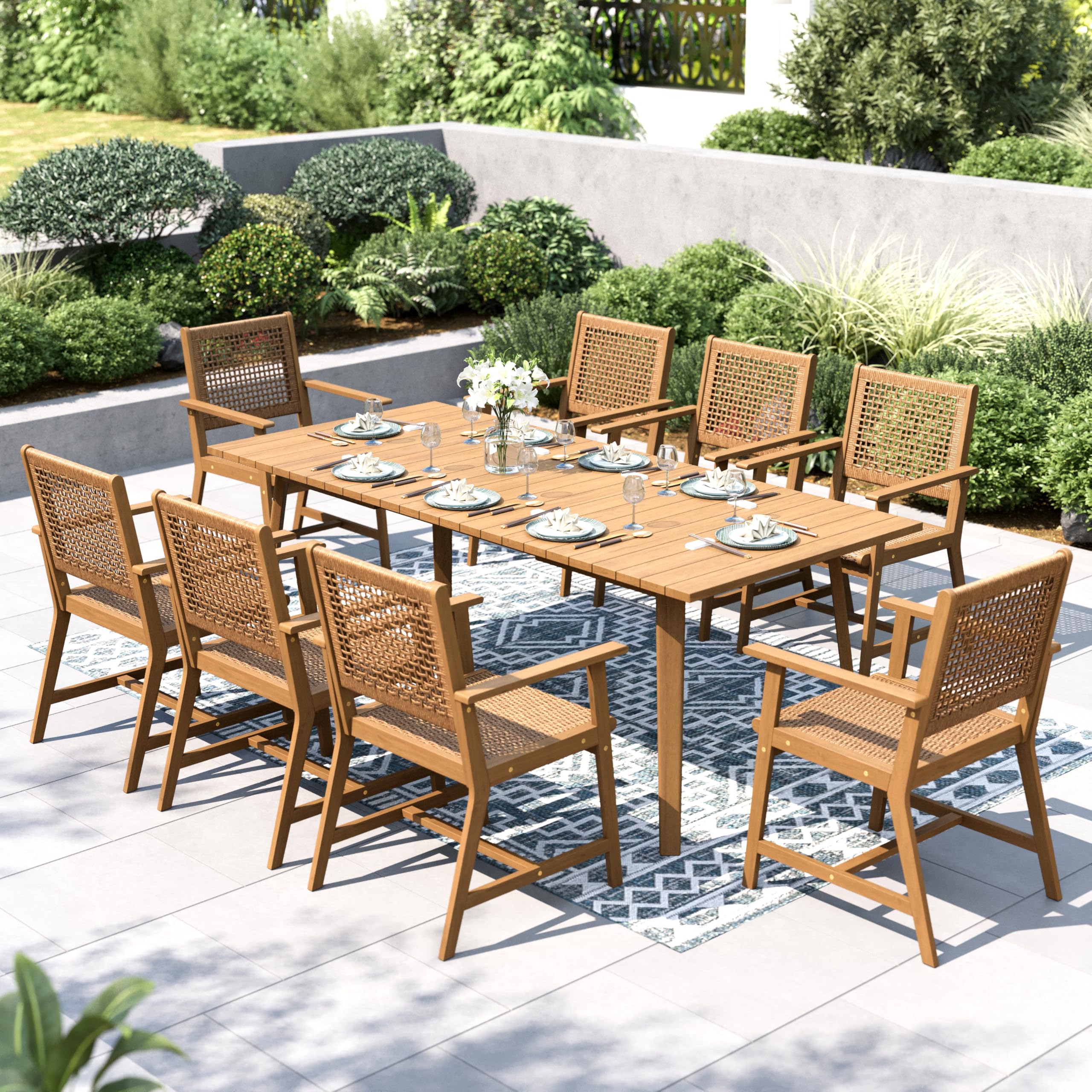 PHI VILLA 9-Piece Acacia Wood Outdoor Dining Set