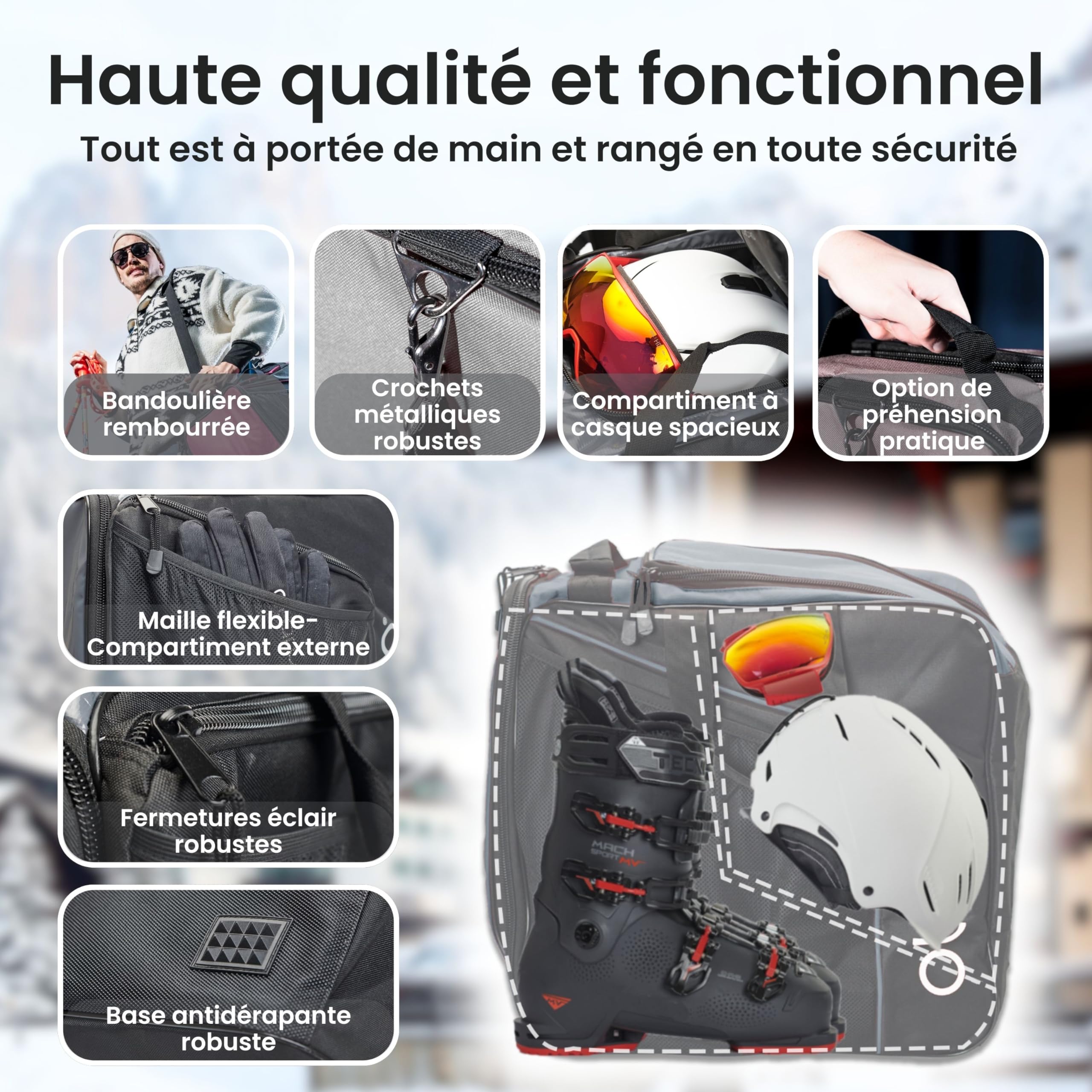 Otaro Premium Skischuhtasche mit Helmfach XL | Innovative Raumaufteilung & Hochwertige Verarbeitung |Deutsches Start-Up Unterstützen! Nie Mehr Chaos beim Skiequipment - Skischuhe-Tasche-Skitasche-Ski