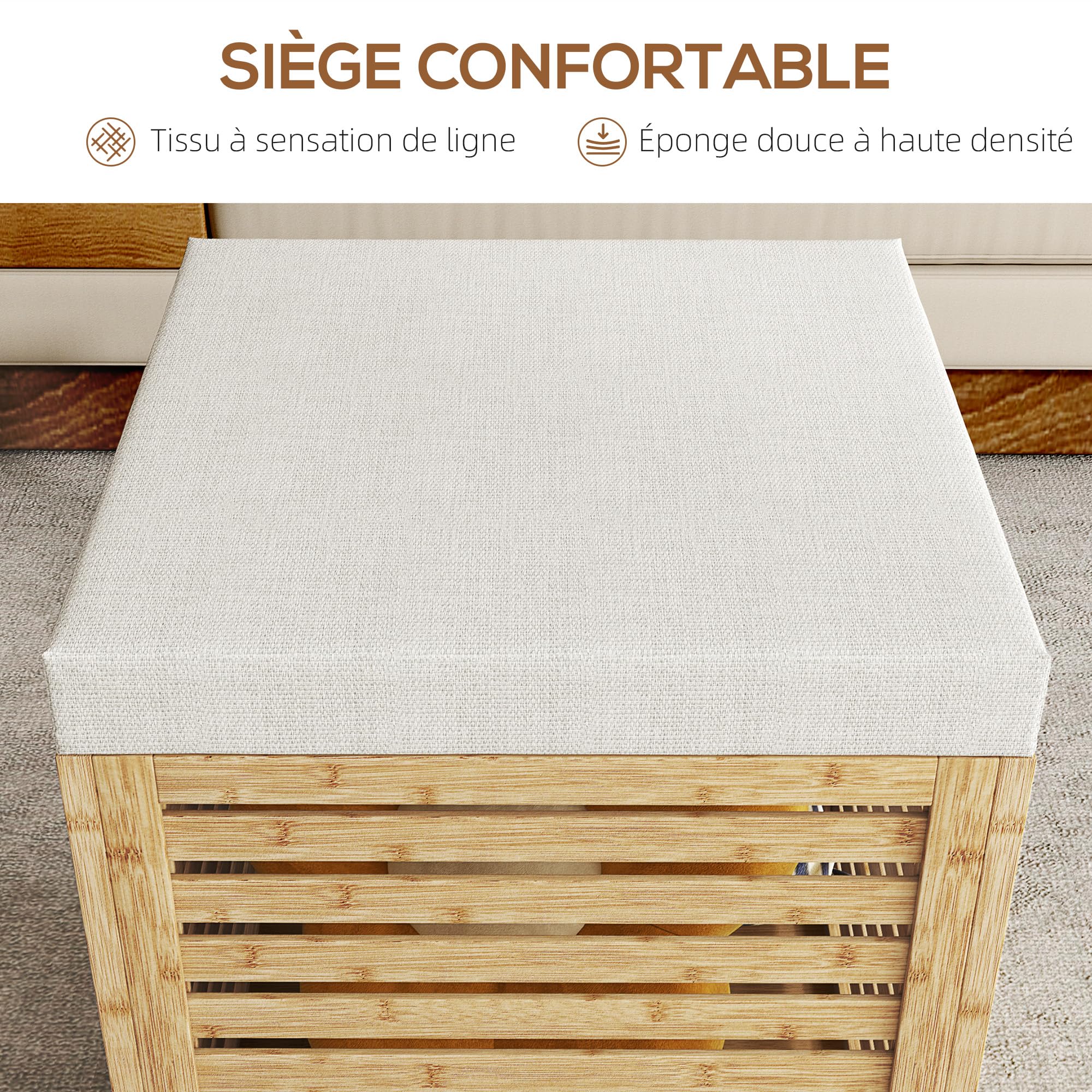 HOMCOM Coffre de Rangement, Design Lamellé, 40 x 40 x 47 cm, Bois Naturel