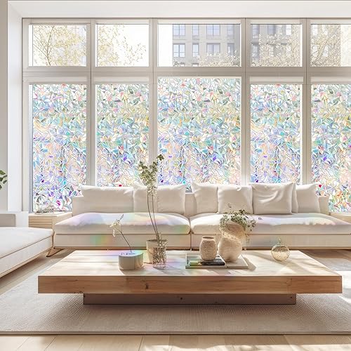 Miniatura 2 de Película decorativa 3D de privacidad para ventana, diseño de arco iris, película decorativa de vinilo anti rayos UV, estática, película no adhesiva