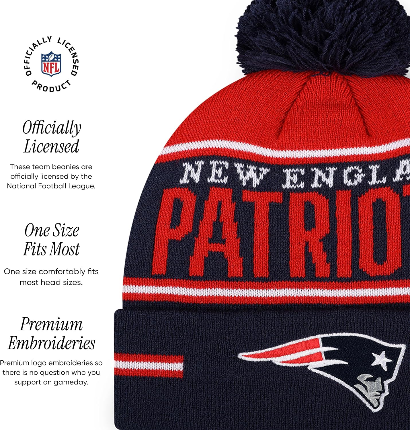 FOCO NFL Team Logo Big Wordmark Stripe Pom Beanie Hat - Image 4