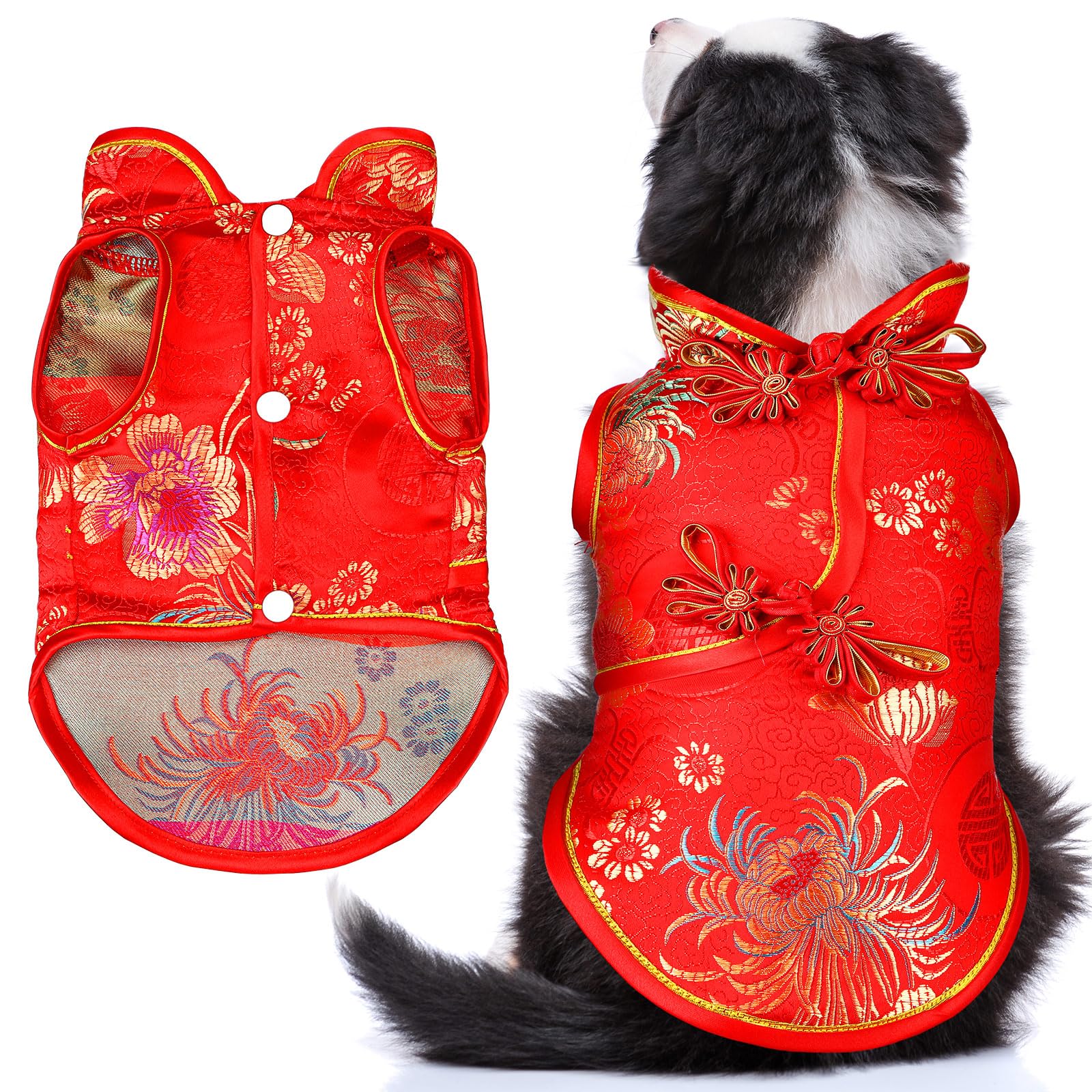 Ylinge Dog New Year Costume Chinese Knot Buttons for Dog Puppy Chinese Style Tang Suit Pet Spring Festival Satin Clothes Vest Tang Dynasty Winter Coat