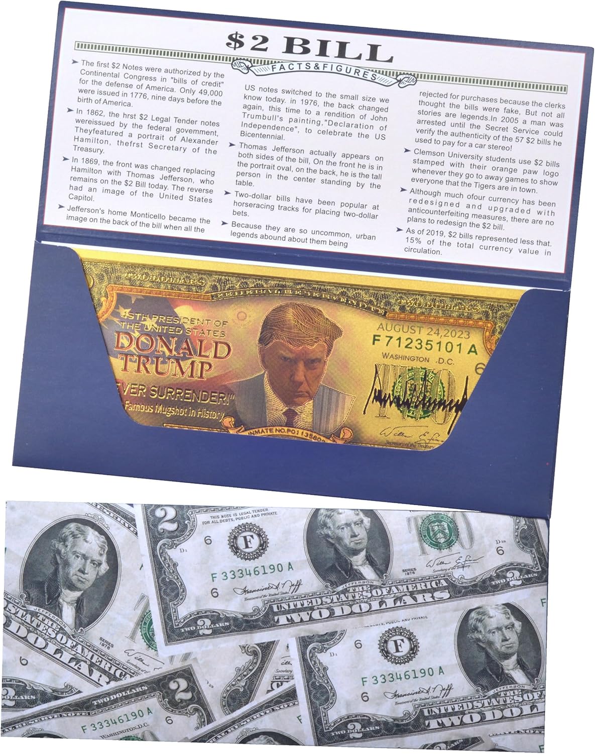 Donald Trump 2 Dollar Bill Trump Never Surrender Colorized Mugshot $2 Bill Uncirculated Commemorative Coin Trump Merchandise - Image 9