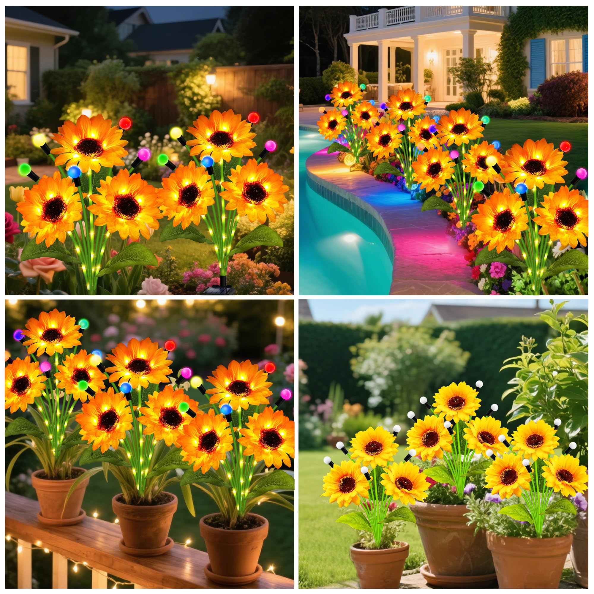 Luci solari da giardino, confezione da 4 girasoli solari con luci multicolore che cambiano lucciola ondeggiante, regalo per mamma, donna, festa della mamma, luce impermeabile a forma di girasole per
