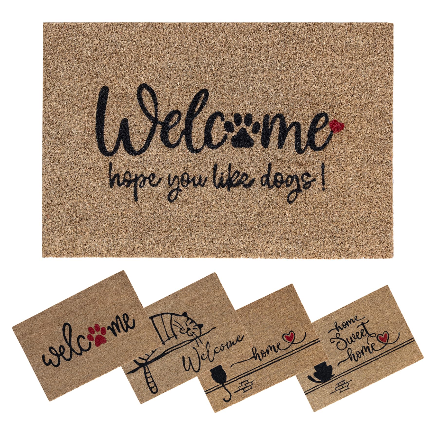 Door Mat Indoor Outdoor Coir Welcome Doormat for Inside Outside Front Door Entrance Mats 60 x 40cm, Non Slip Dog Themed Home Decor Gift for Dog Lovers Owners