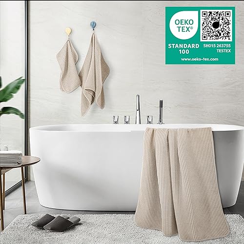 Miniatura 4 de POLYTE Oversize, 60 x 30 pulgadas, juego de toallas de baño de microfibra de secado rápido, sin pelusas, 6 piezas (aga, tejido de gofre)