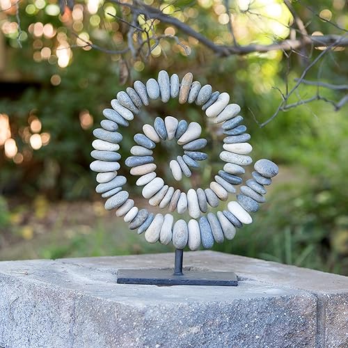 Miniatura 3 de Estatua de piedra apilada en espiral de piedra natural en el soporte, decoración de jardín zen (pequeña)