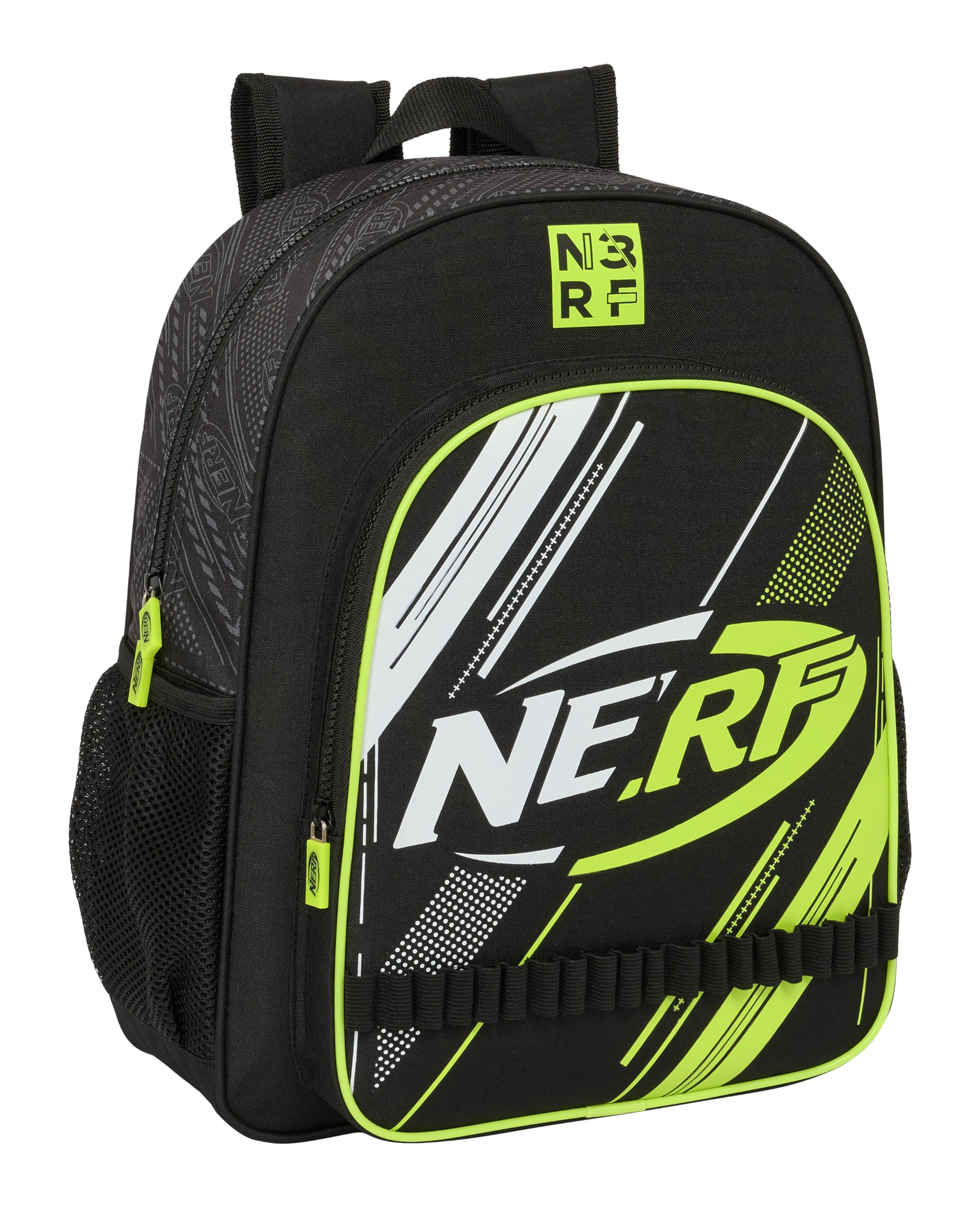 Safta NERF GET READY Plecak młodzieżowy, dostosowany do wózka, idealny dla dzieci w różnym wieku, wygodny i wszechstronny, jakość i wytrzymałość, 32 x 12 x 38 cm, czarny, Czarny (Black), Estándar,