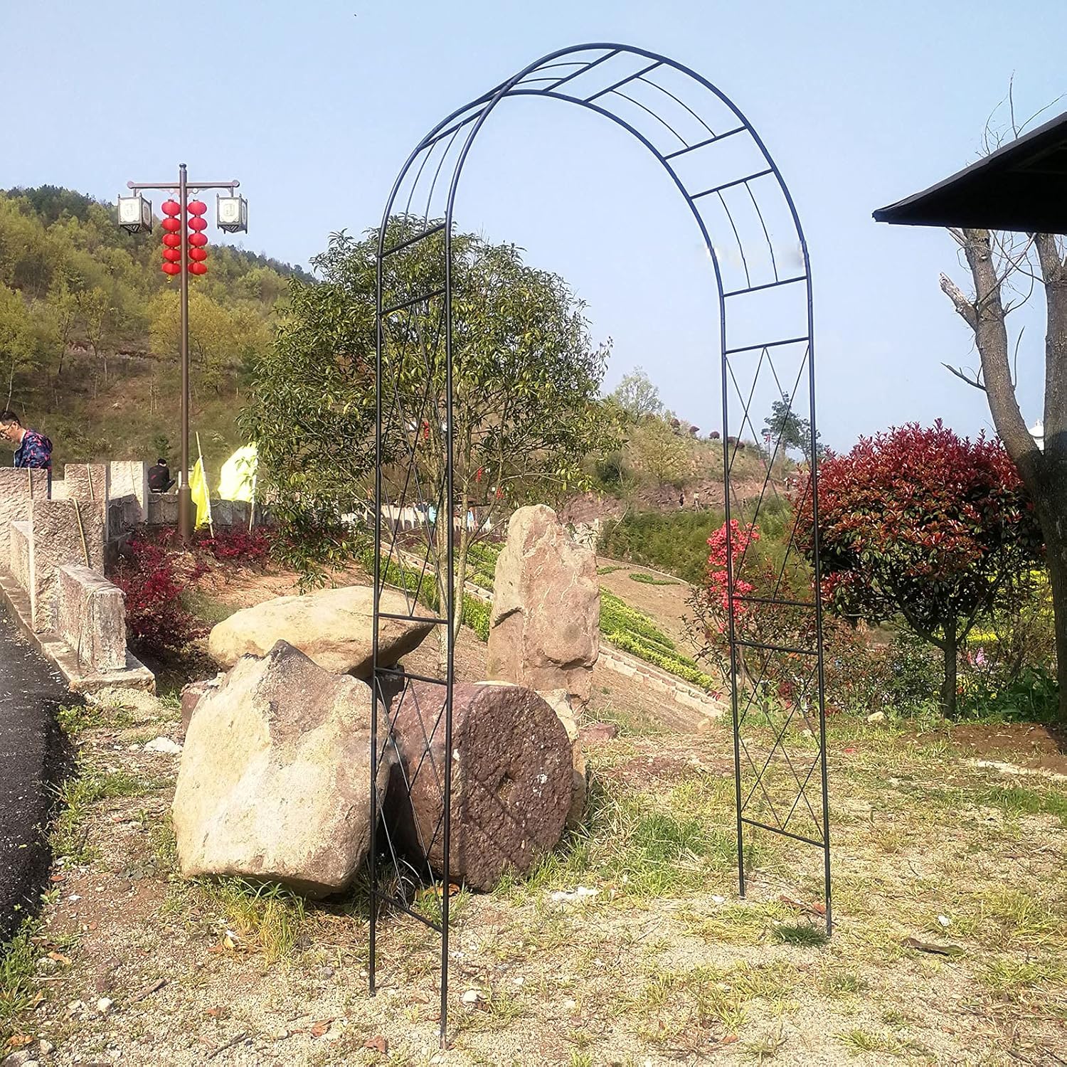 Garden Arch Rose Arch for Climbing Plants,Arbor Arch Wedding Arch,Pergola for Indoor/Outdoor,Lawn Garden,Trellis,Archway Pergola Trellis,Celebratory Decoration,225X110X36cm,Black