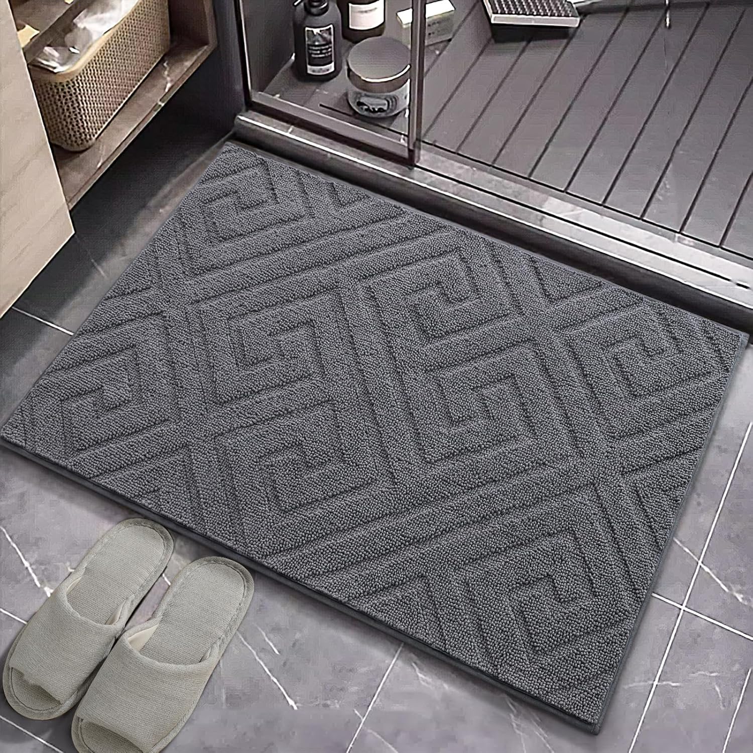 AROGAN Washable Indoor Door Mat Entrance, Low Profile Entry Rugs for Inside House Rubber Backing, Absorbent Muddy Shoe Dirt Doormat for Enterway, Floor Front Back Door(36x60 inches, Grey)