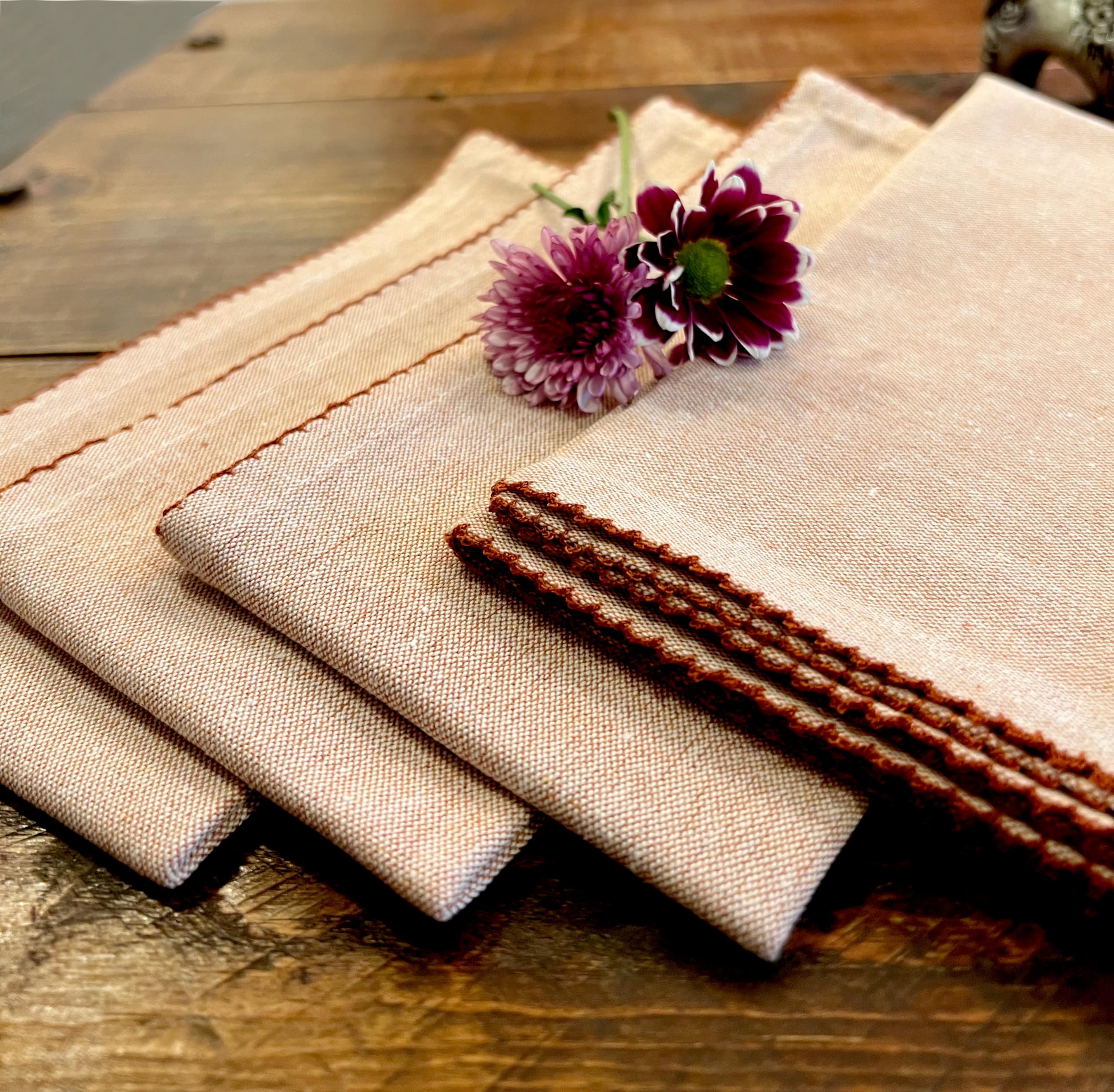 Rustique Linens 100% Cotton Cloth Napkins – Set of 12 Large 46x46 cm | Recycled & Eco-Friendly | Soft, Absorbent Dinner Napkins for Dining Table & Kitchen | Embroidered Edge Trim | Rust Orange