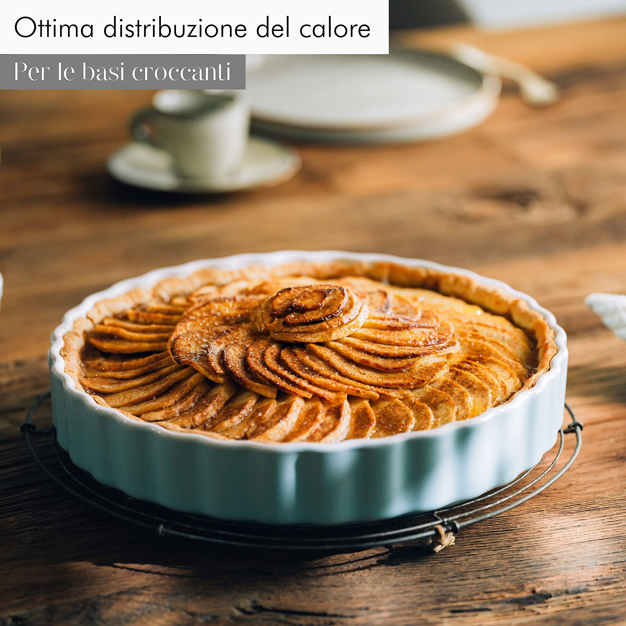 KIVY Teglia Forno [28 cm] | Ceramica Antiaderente | Stampo per Dolci in Blu | Stampa per Torte e Quiche | Stampo in Ceramica Rotondo