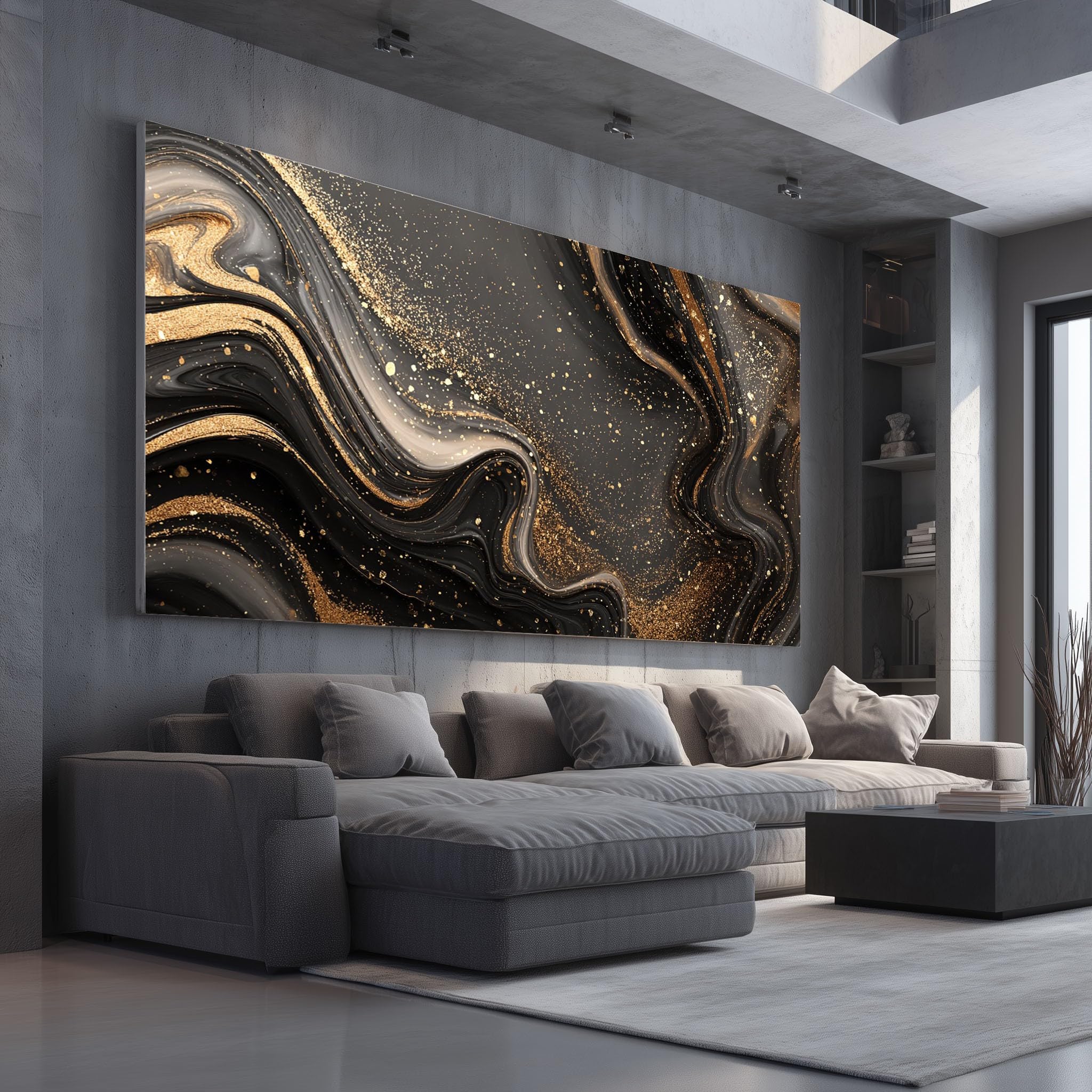 Décoration murale luxe or texture marbre tableau abstrait fluide haut de gamme - 8