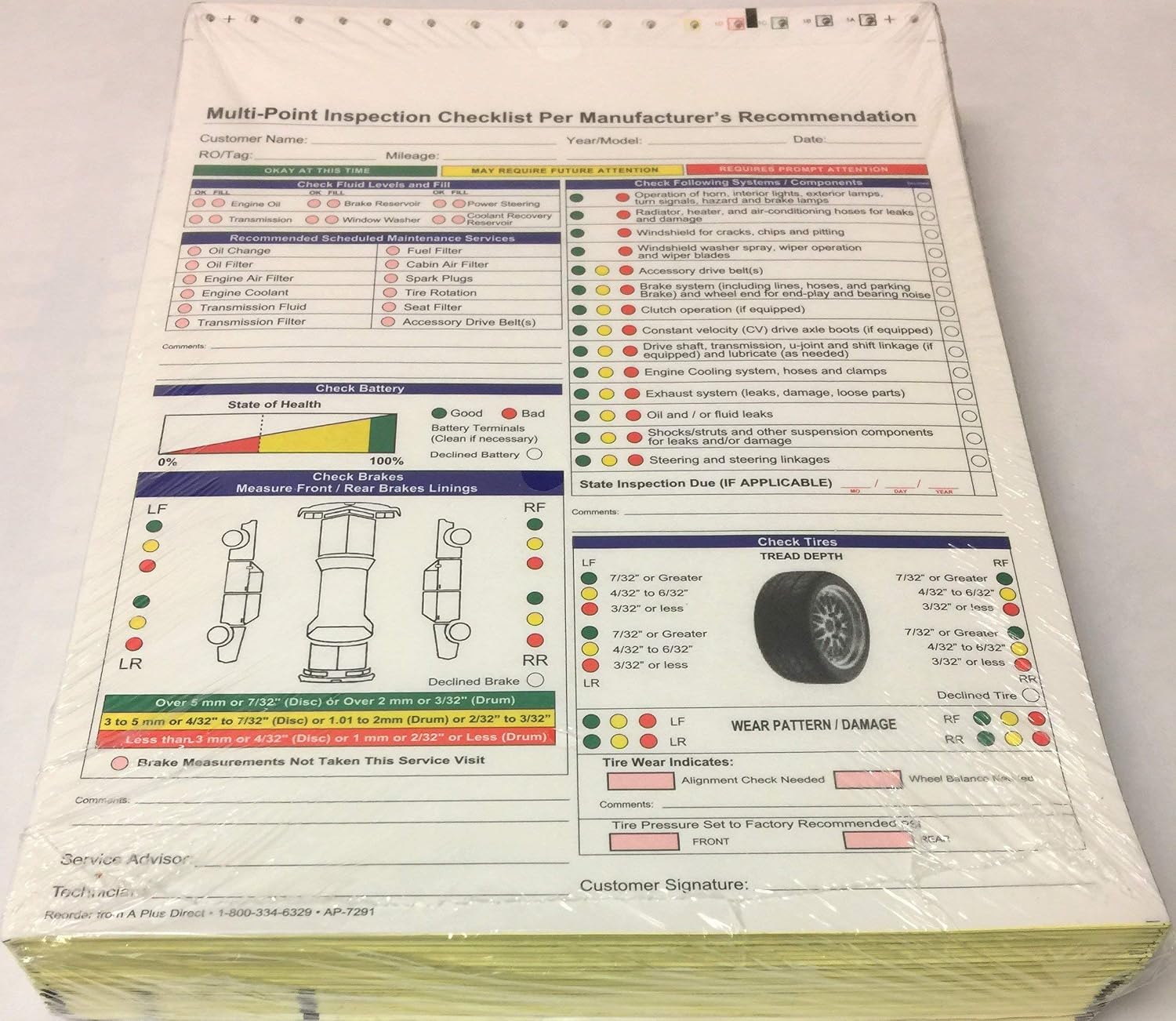Multi-Point Vehicle Inspection Forms - 250 Sheets, 2-Part Carbonless (A Plus #7291) 7 thumbnail image