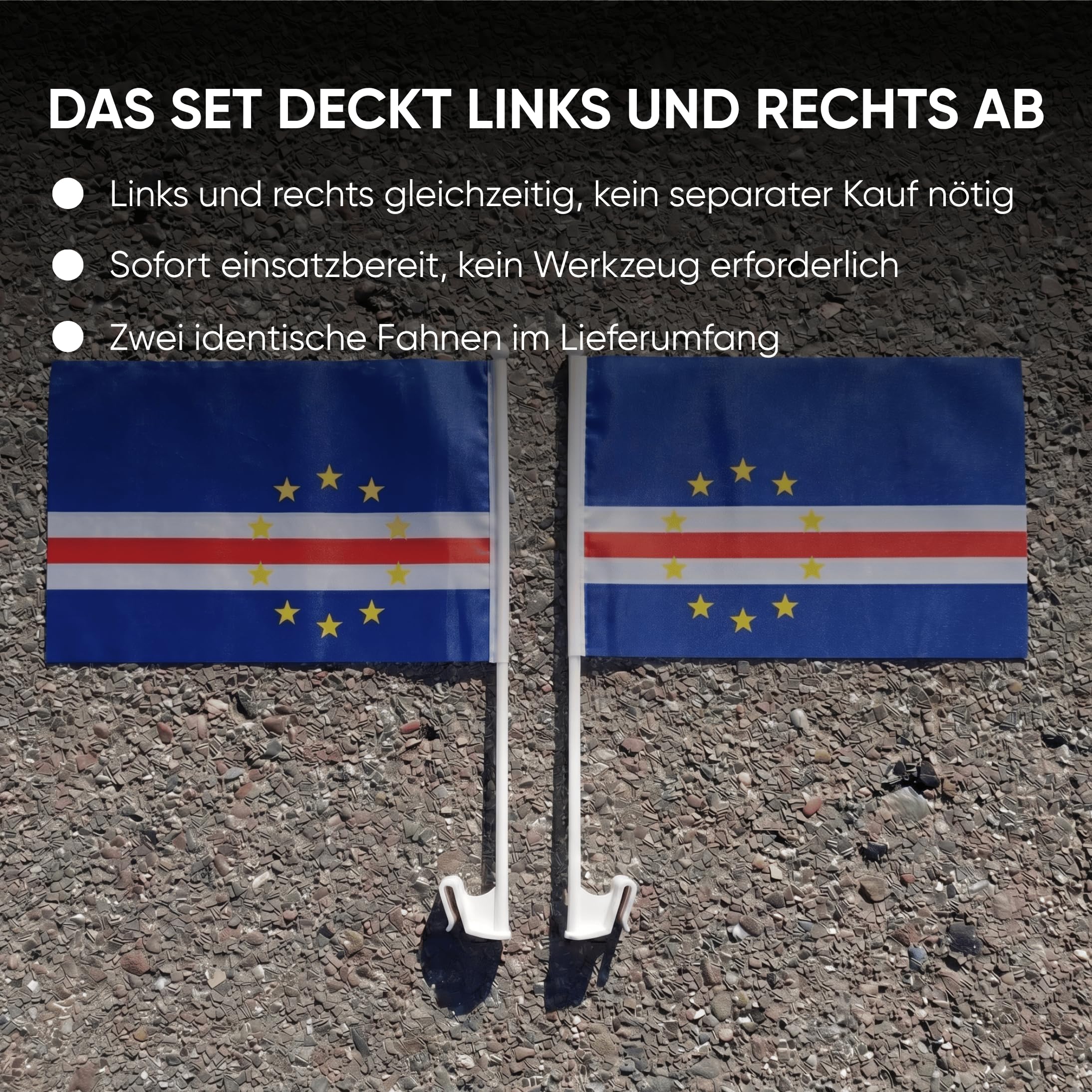 2er Set Auto Fahne Kap Verde - Autofahnen Kapverdische Flagge 30 x 45 cm, Fußball Fanartikel, WM & EM, Länderflagge Kap Verde
