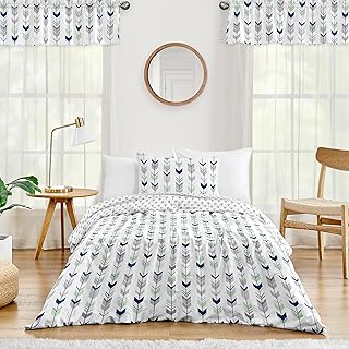 Sweet Jojo Designs Grey, Navy Blue and Mint Woodland Arrow Print Boys or Girls 4 Piece Kids Twin Bedding Set