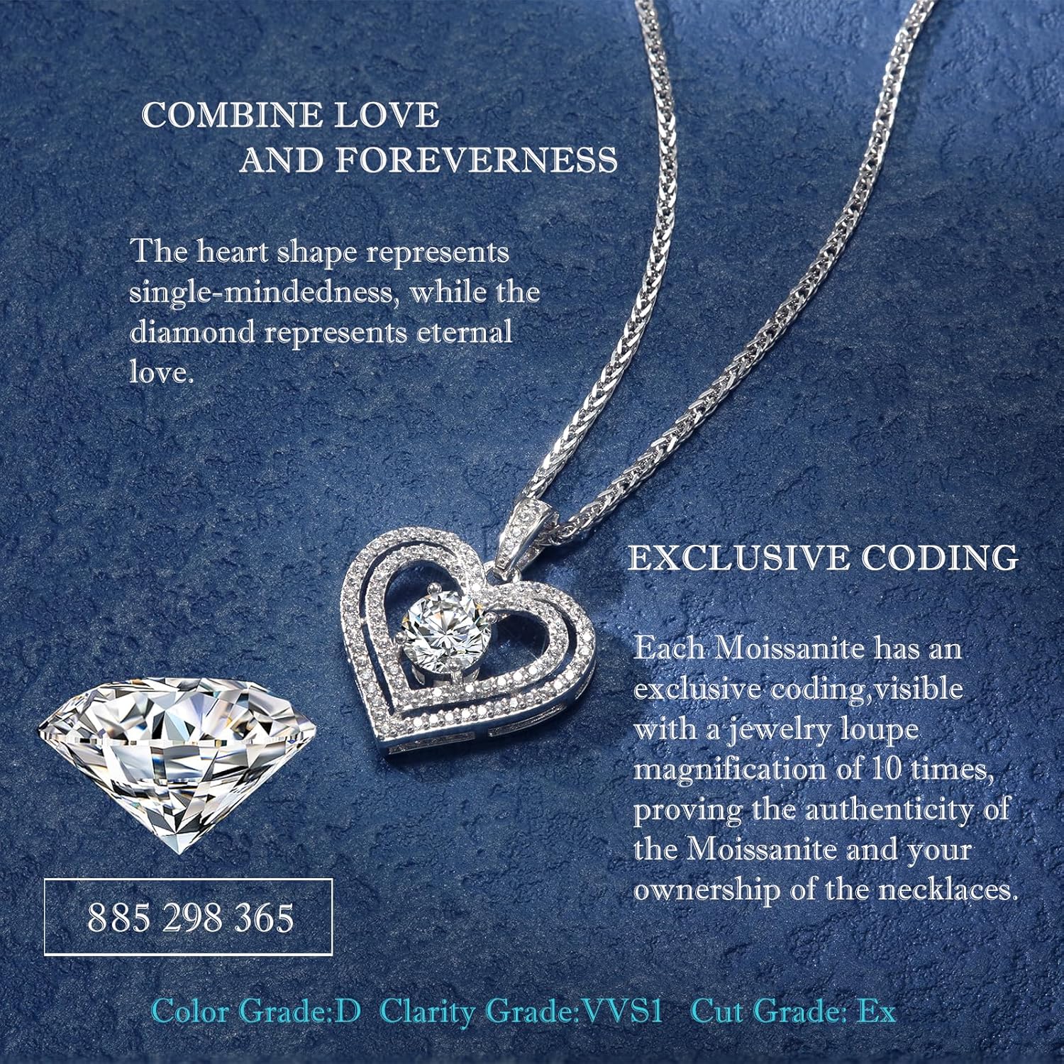 Moissanite Heart Pendant Necklace Lab Created Diamond 18K Gold Plated 925 Sterling Silver D Color VVS1 Clarity Waterproof Hypoallergenic Gift for Wife Women Anniversary Mothers Day Valentine - Image 4