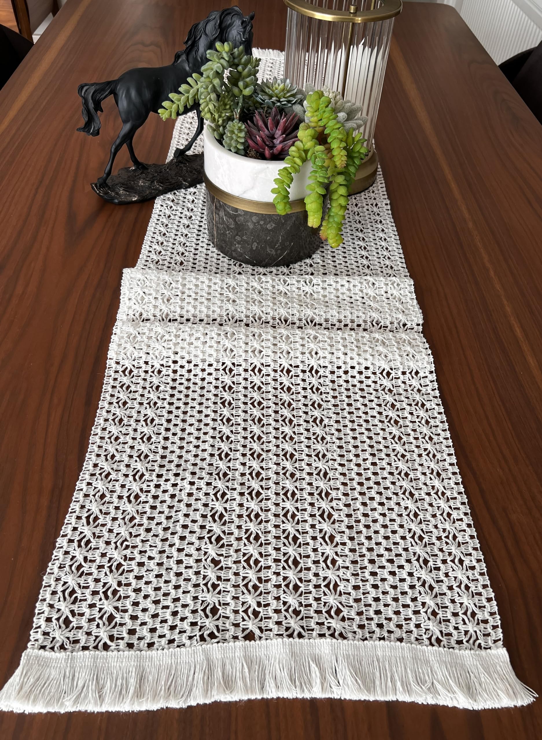 Chemin de table macramé de qualité supérieure au design rustique chic pour décoration raffinée