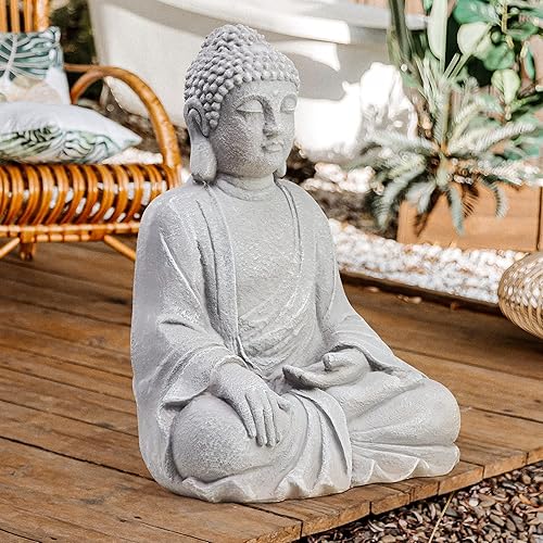 Miniatura 2 de TOETOL Estatua de Buda grande para exteriores, decoración zen mediana de 20 pulgadas de alto, óxido de magnesio, piedra gris para patio, jardín,