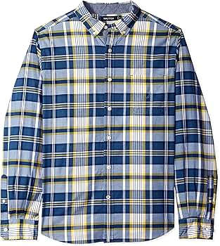 Nautica Camisa Abotonada A Cuadros Pequeños Para Hombre, Marino