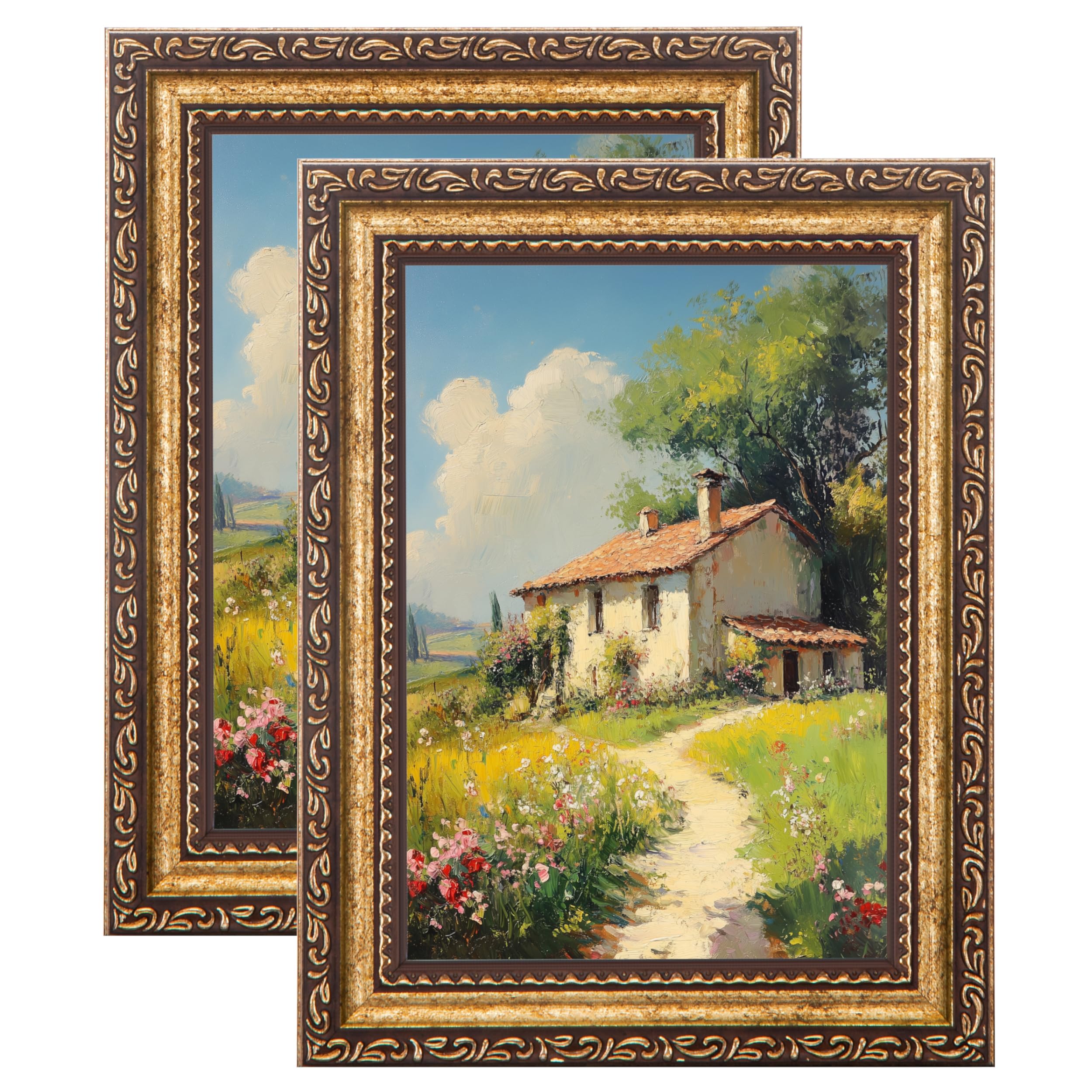 eletecpro 5x7 Vintage Picture Frame, Glass Cover, Bronze Gold, 2-Pack