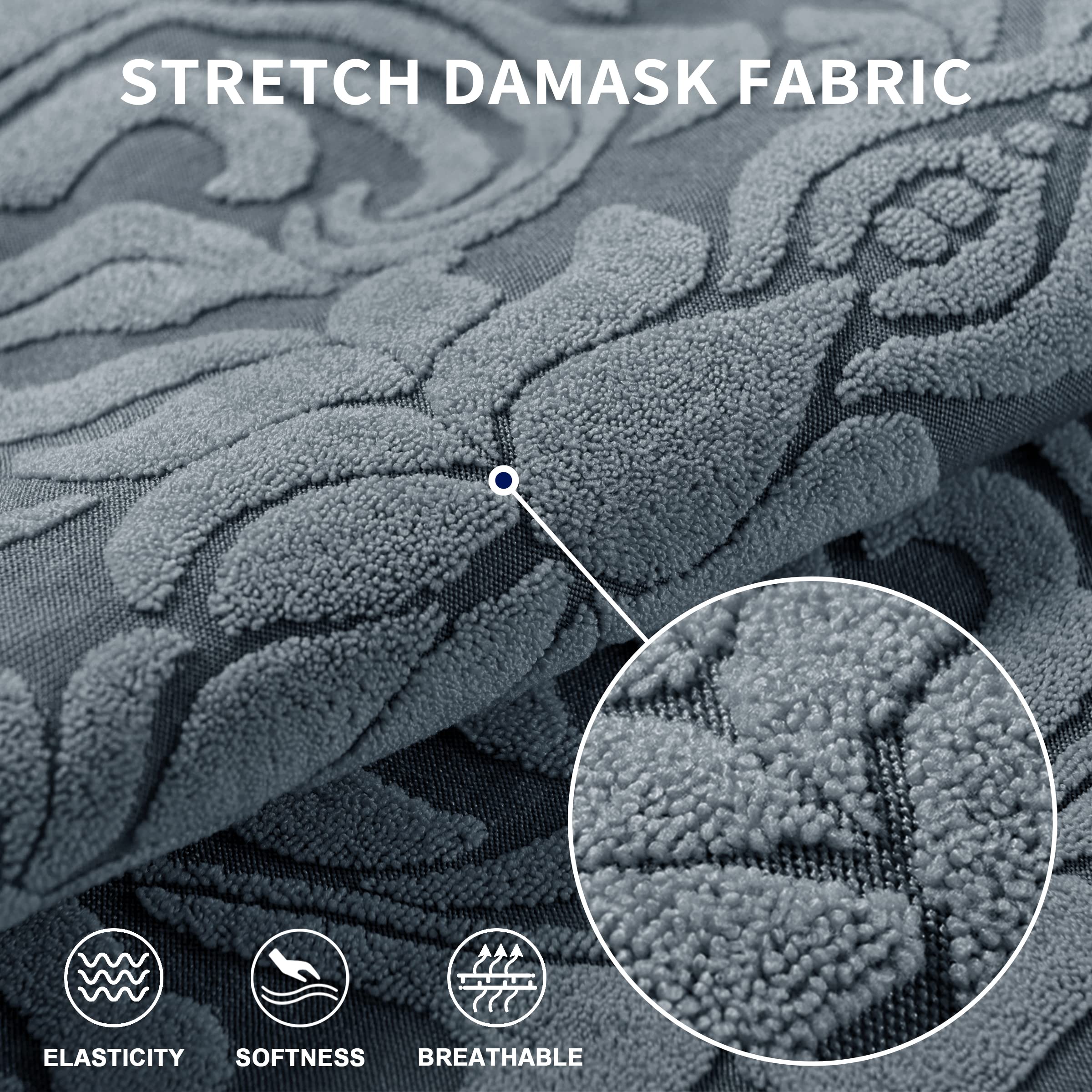 Subrtex 2-piece Jacquard Damask Stretch Sofa Cover XL Sofa Slipcover, Grayish Green