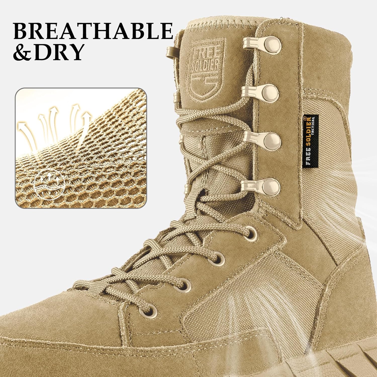 FREE SOLDIER Men's Work Tactical Boots 8 Inches Lightweight Combat Boots Durable Suede Leather Military Boot Desert Boot - Image 5