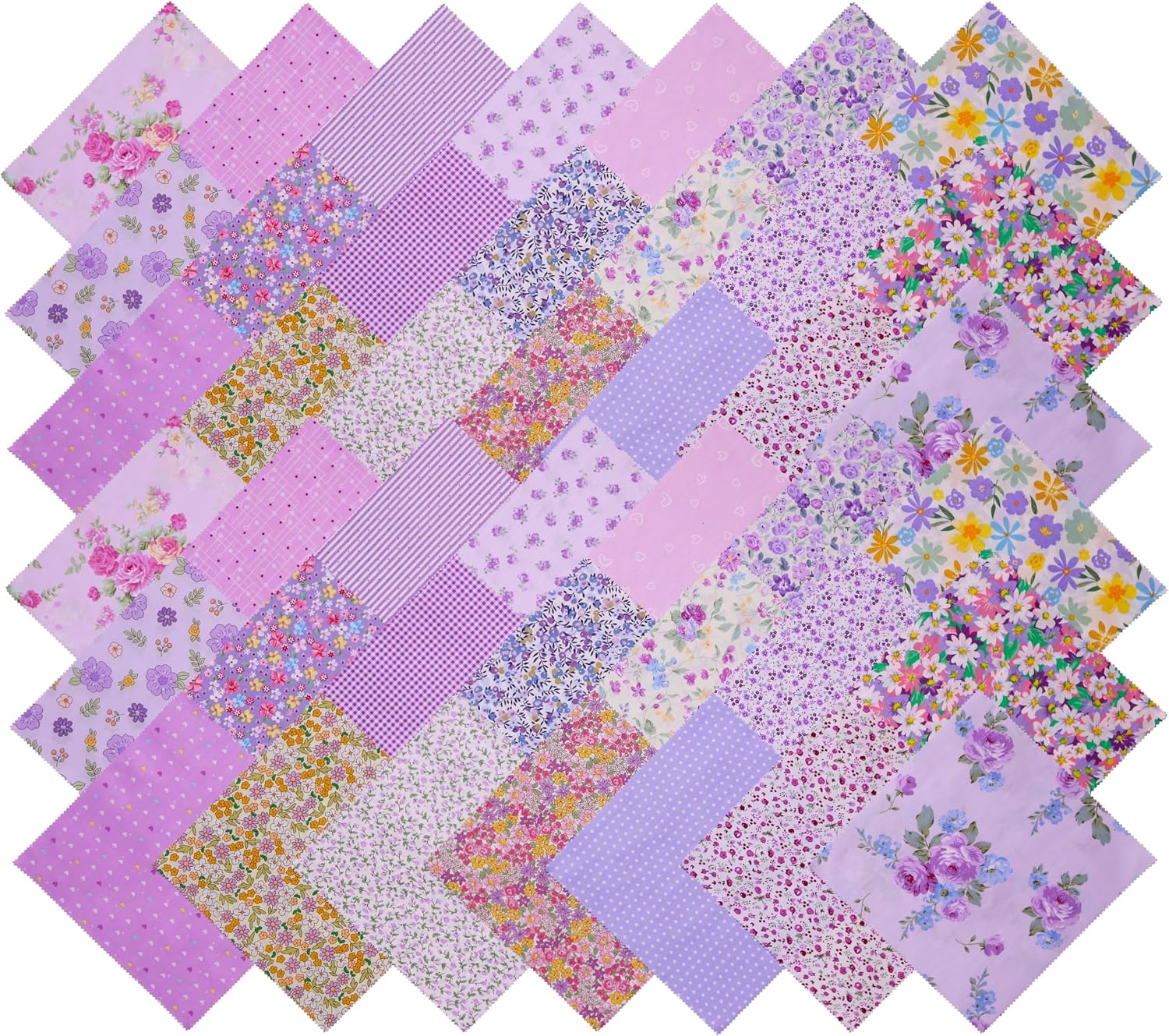 42 pcs 10" Layer Cake Fabric with Purples, Pre-Cuts 10x10 Fabric Squares for Quilting, Sewing, Quilt, and Patchwork, Layer Cakes 10 inch Squares for Quilting - Purple