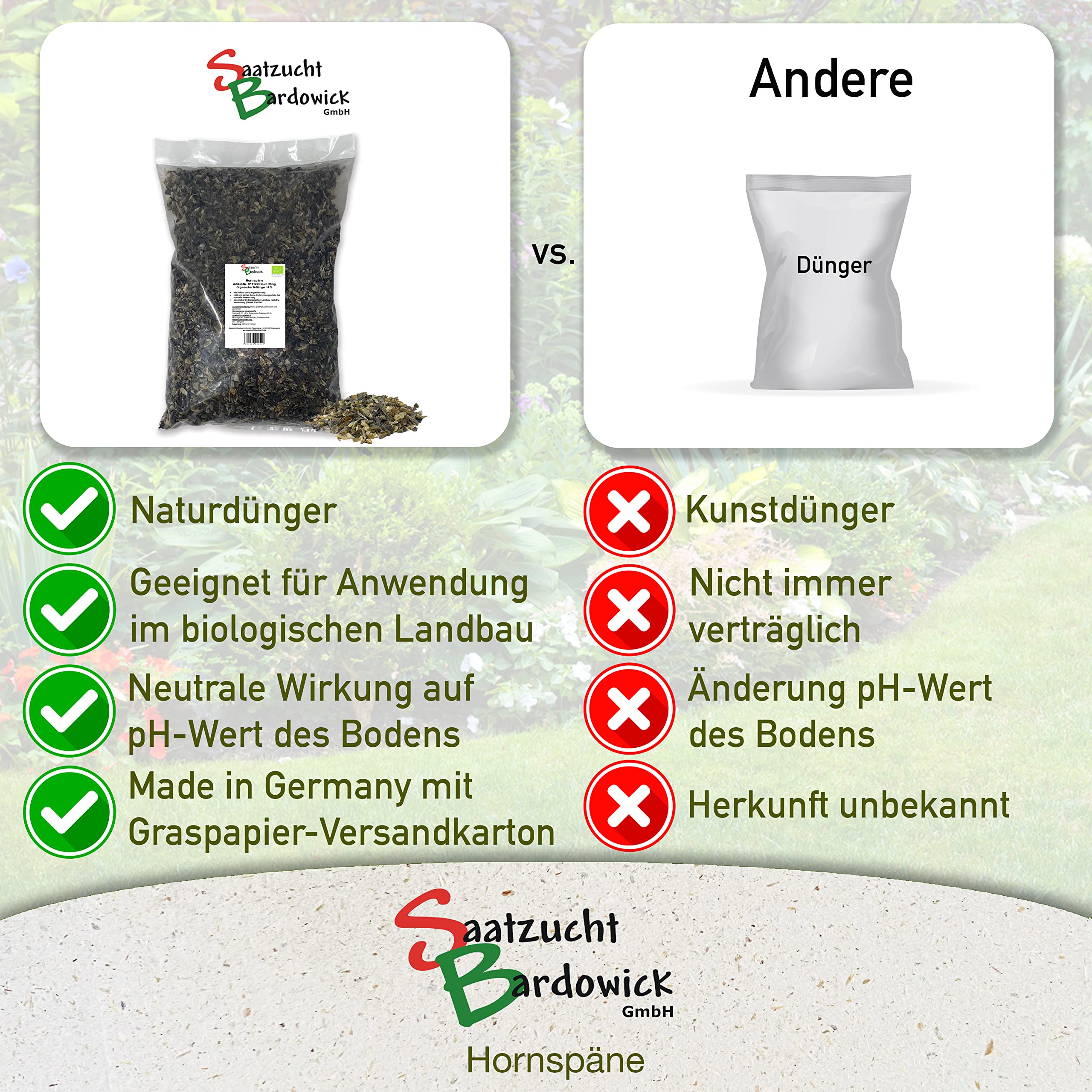 25 kg Hornspäne Naturdünger, 100% natürlicher Dünger, Gartendünger mit Langzeitwirkung