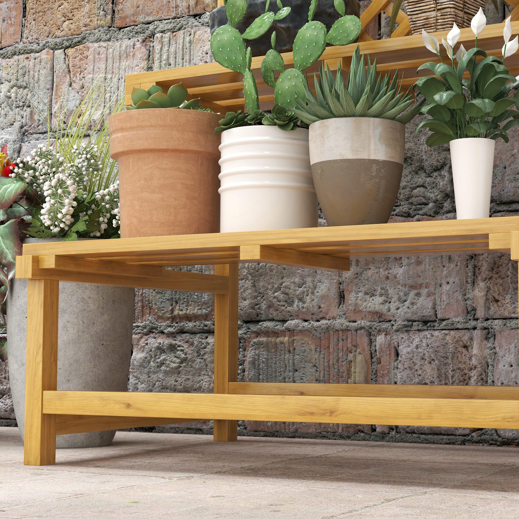 Outsunny Escalier à fleurs avec tuteur, 2 marches, toit, escalier pour plantes d'intérieur et extérieur, support de fleurs en bois, étagère à fleurs à plusieurs étages pour jardin, balcon, 75 x 50 x