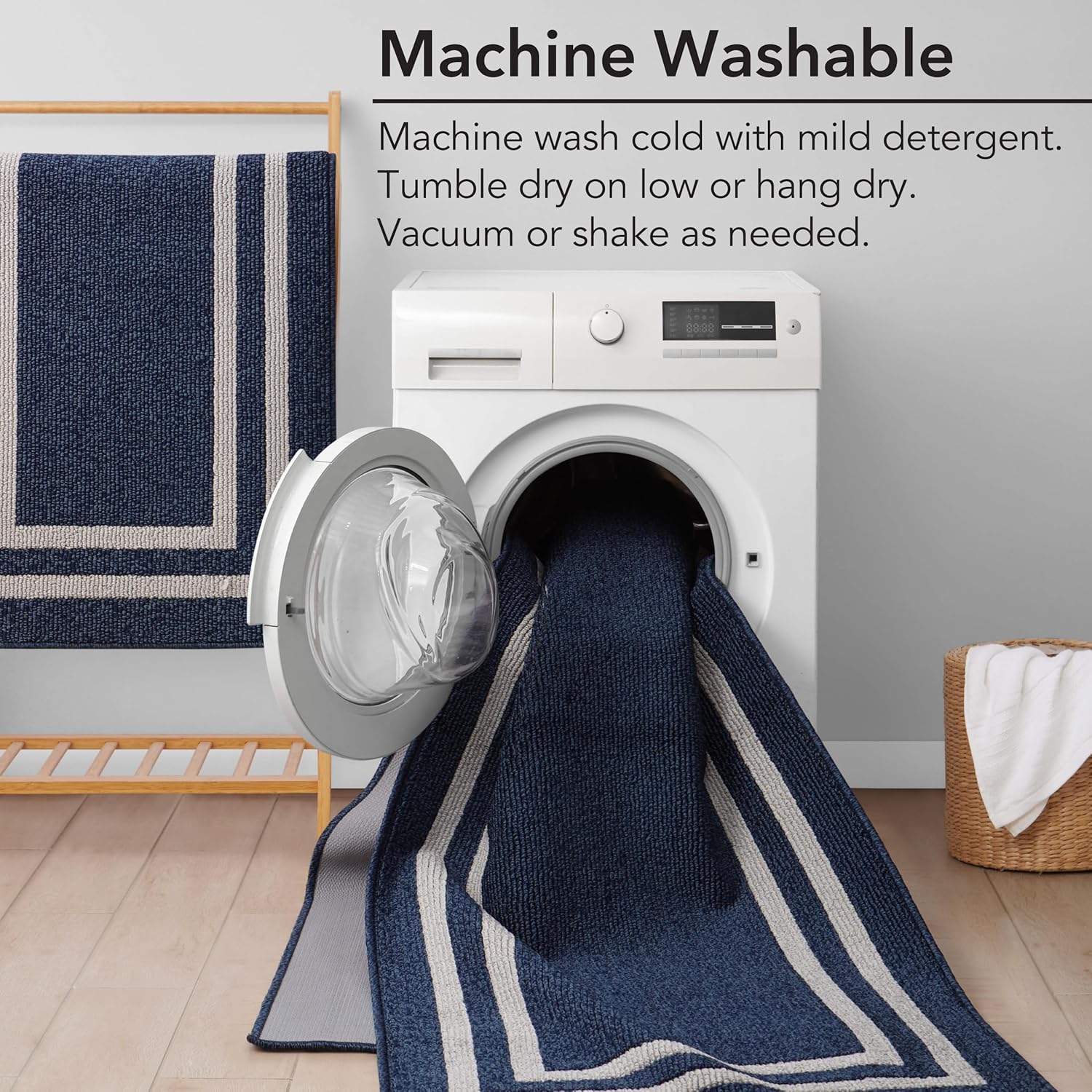 Creative Home Ideas - Tufted Runner - Double Line Border Rug - Modern Home Decor - Washable Rug - Accent Carpet for Entryway & Hallway - Measures 26 x 45 - Denim Twist and Light Grey