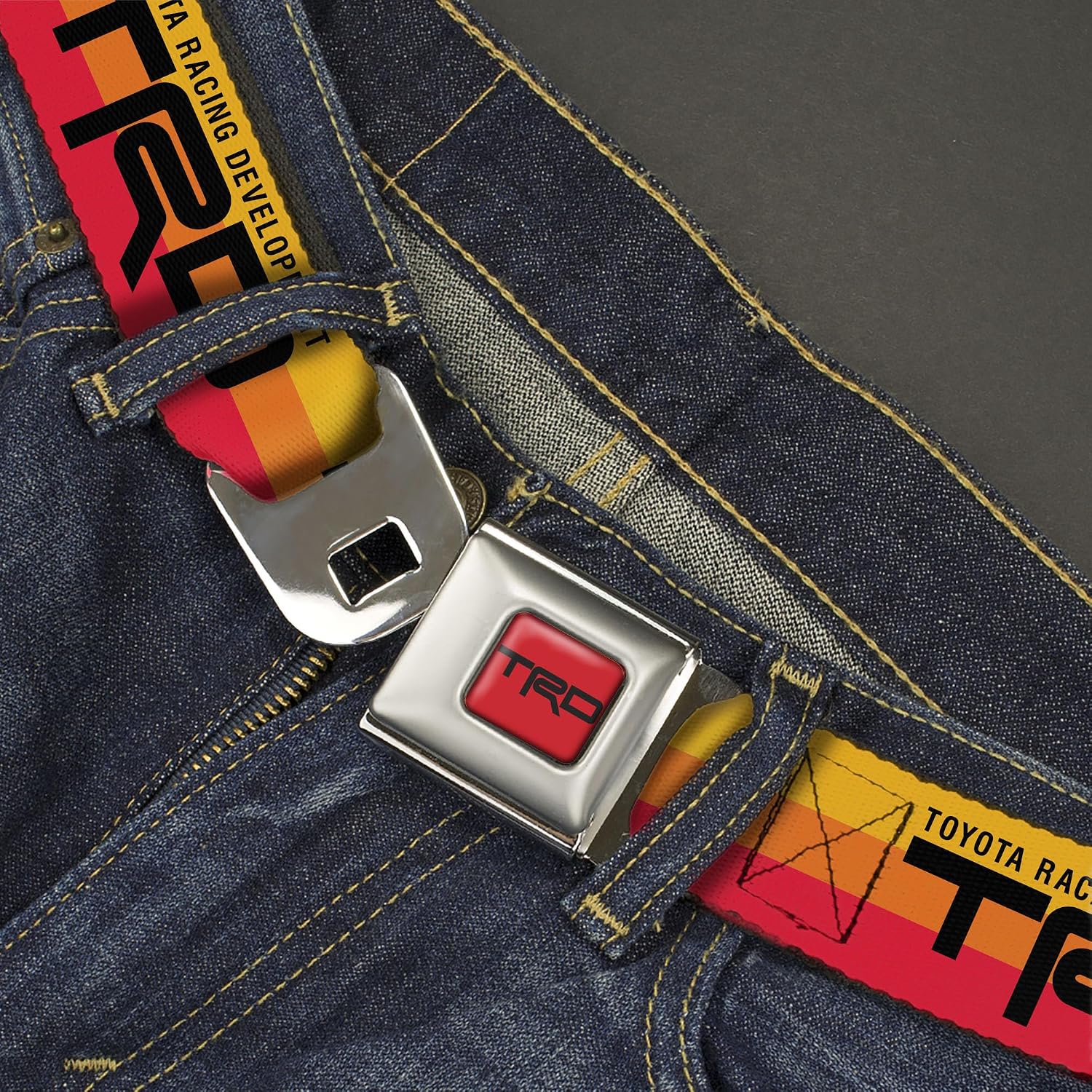 Toyota Belt, Seatbelt Buckle Belt, Toyota Racing Development TRD Logo Rally Stripe Sunset, Adjustable