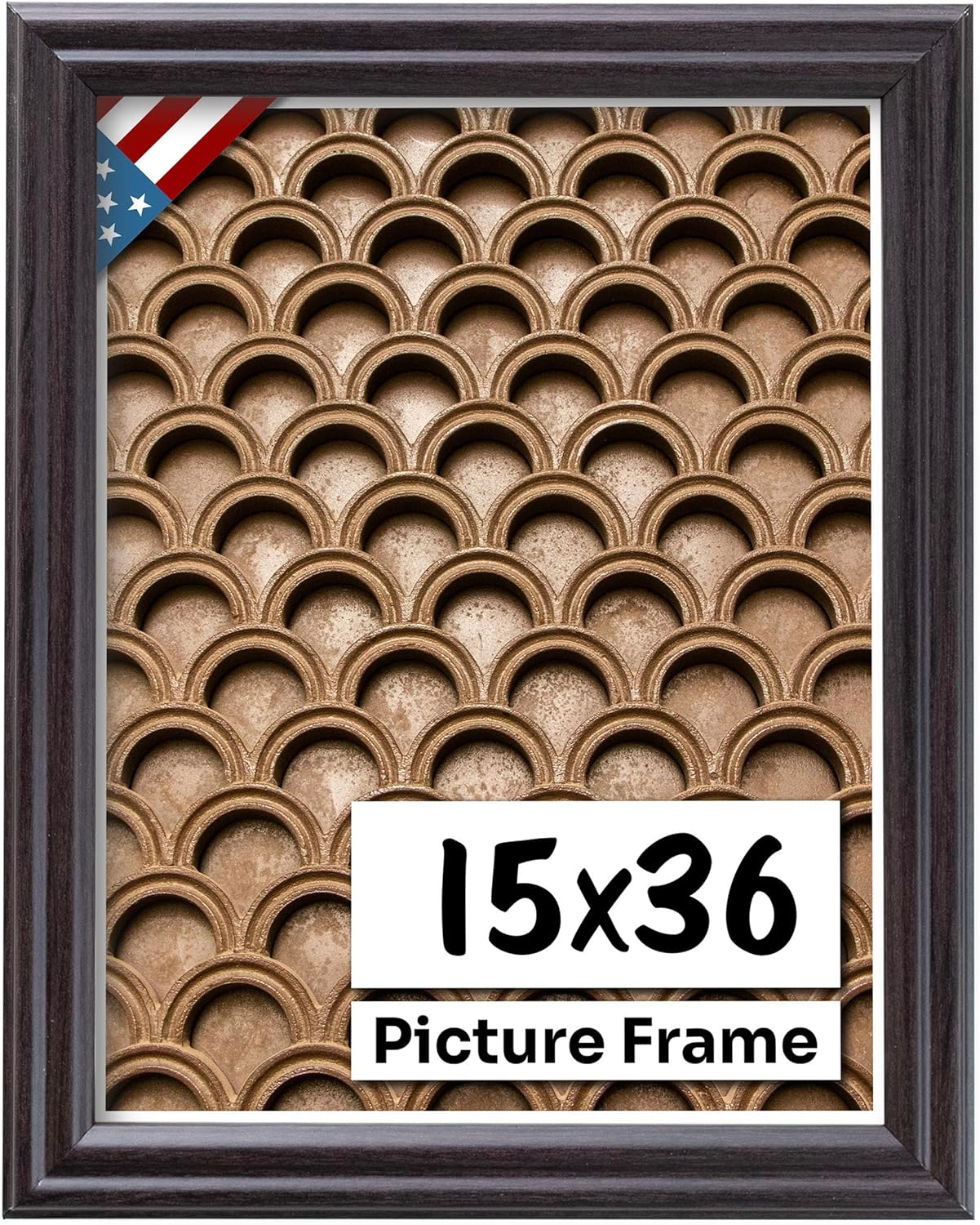 Coffee Brown 15x36 Picture Frame .75" Inch Wide - Dark Brown Wall Decor Handmade Solid Wood Frames with Preinstalled Hangers and UV Blocking Plexiglass 36x15 Frame