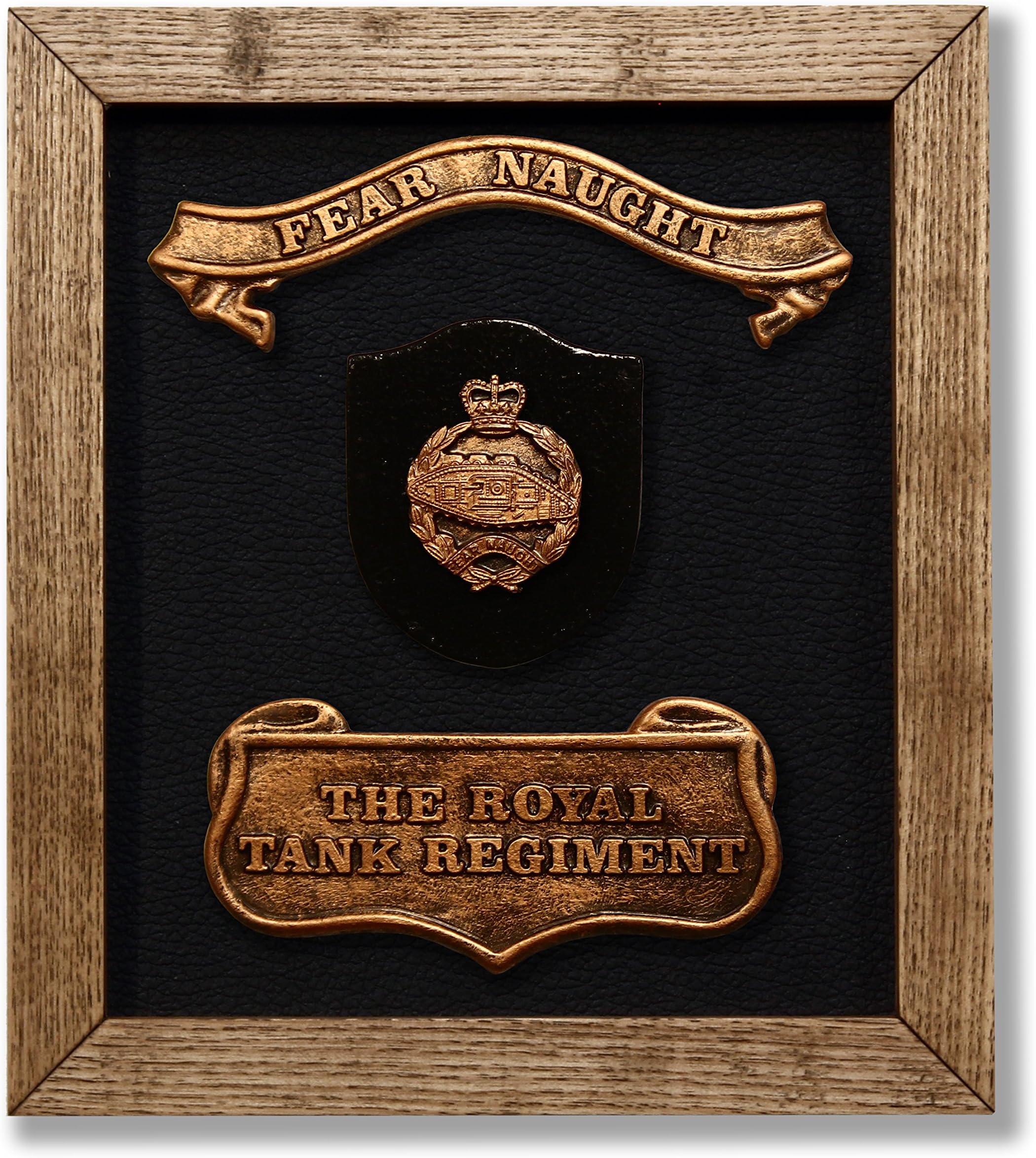 Royal Tank Regiment (British Army) – Solid Oak Framed RTR Plaque with Official Regiment Badge and Motto. British Military Gift/Present/Momento