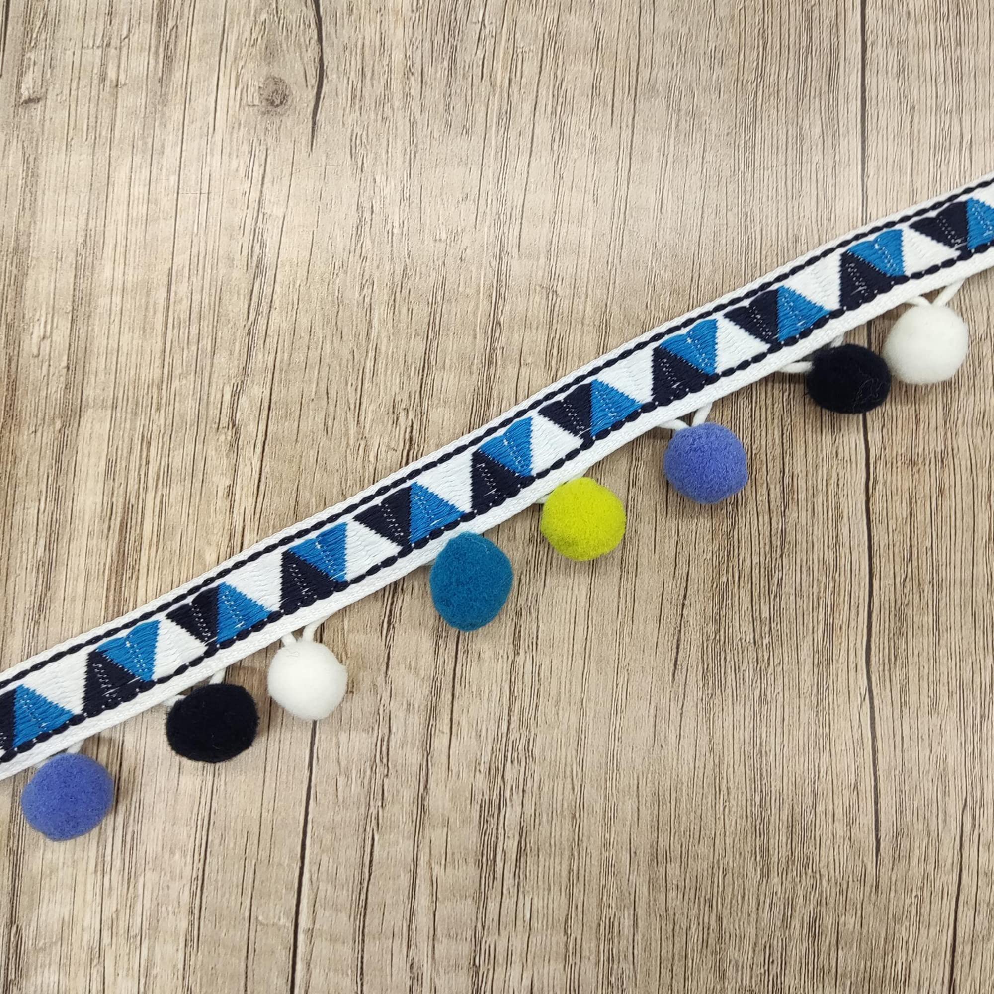 5.4 Meter Pompom Trim Met Bobble en Pom Border - Garland Fringe Ribbon - Kwastje Trim Voor DIY Craft Naaibenodigdheden Decoratie (Wit