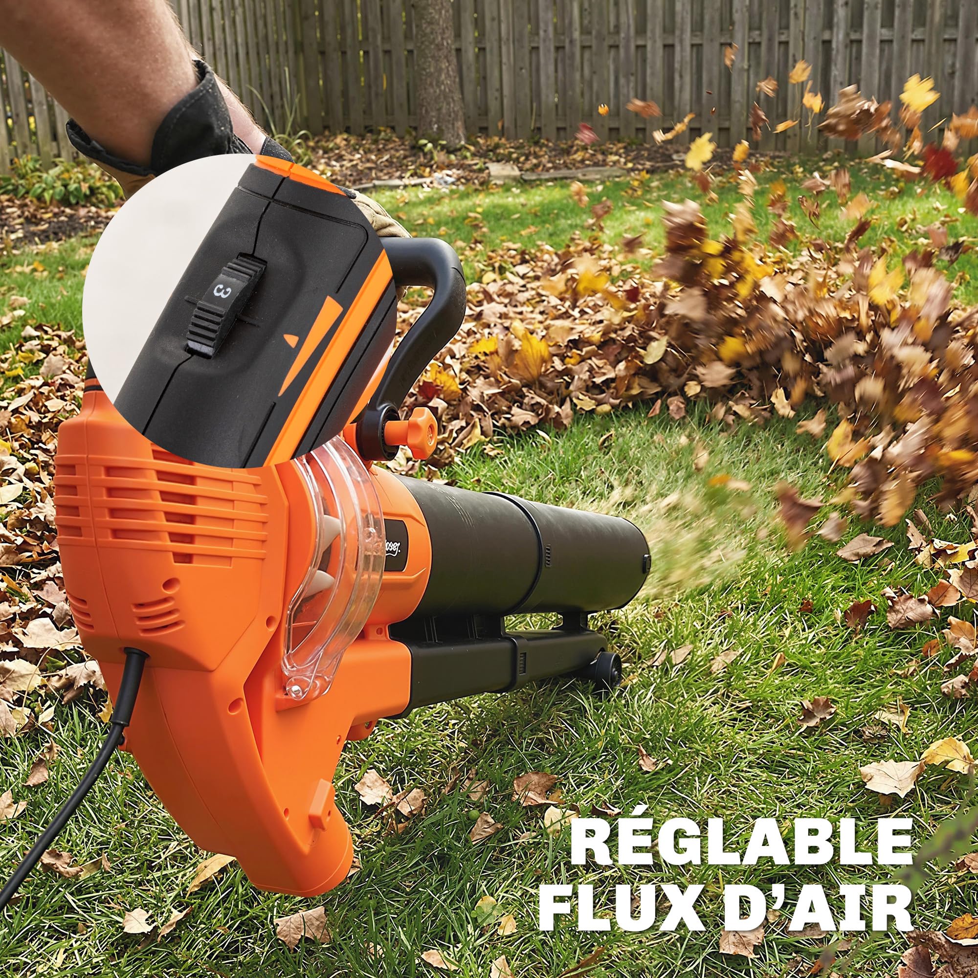 Outsunny Aspirateur-Souffleur de Feuilles Filaire 3000W 3-en-1 avec Fonction Broyage, Sac 40L