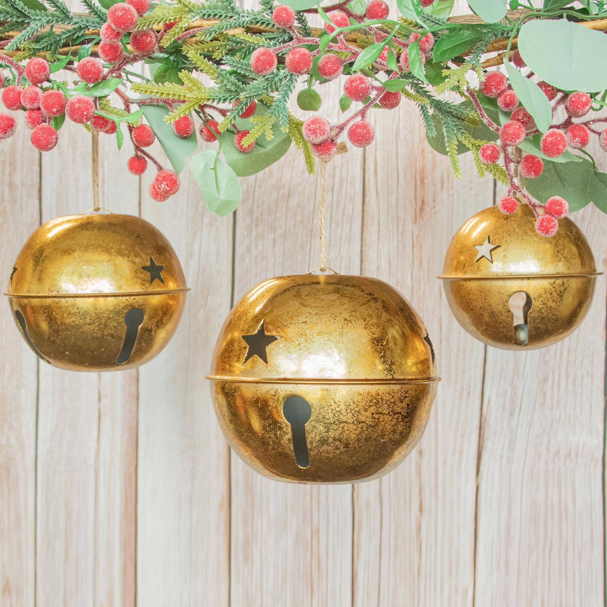 KI Store Oversized Jingle Bells Set of 3 Gold Metal Bells