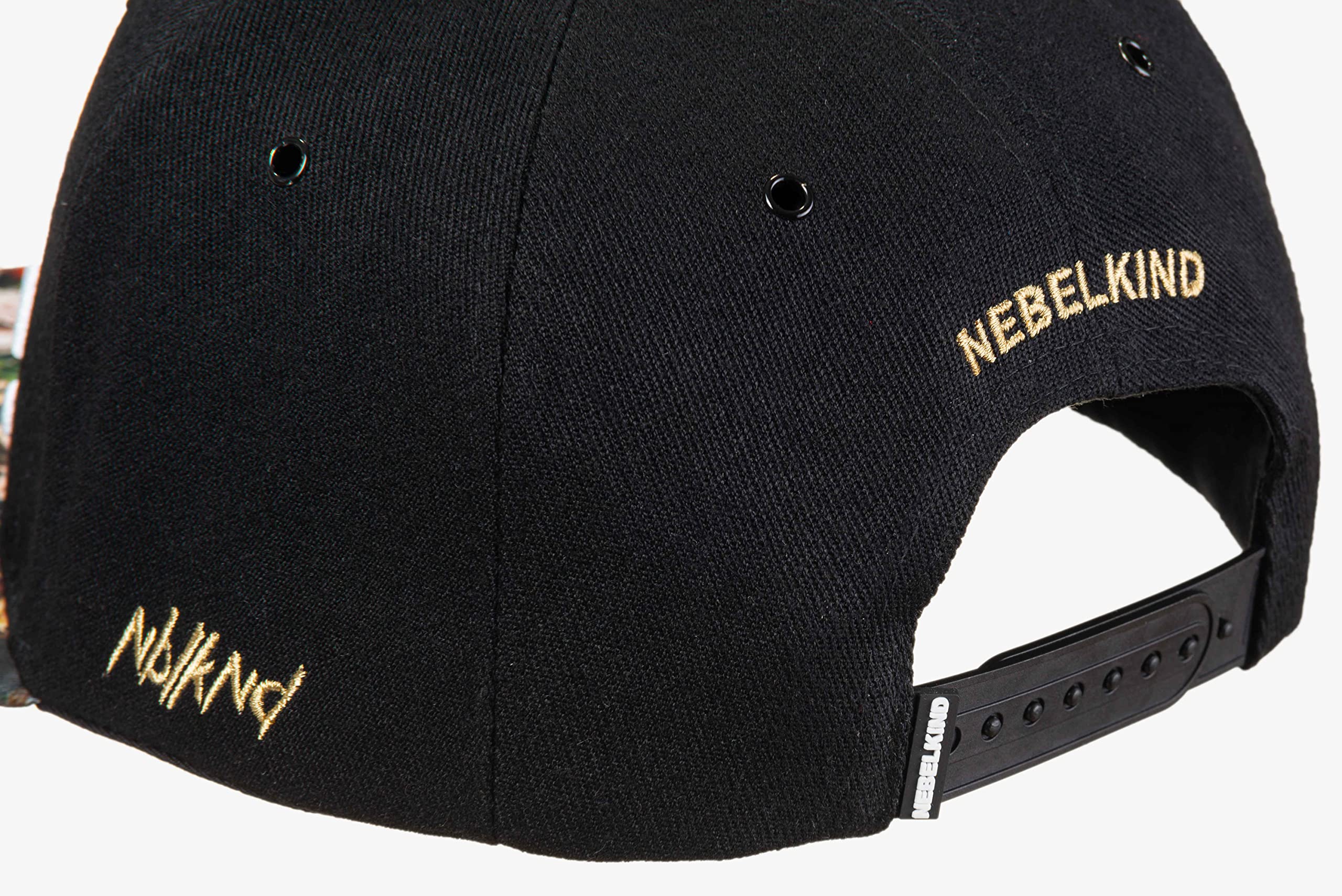 Nebelkind Snapback-Cap-Herren Damen Mercy Gemälde schwarz, Einheitsgröße OneSize, Größenverstellbar, Unisex, hochwertige Basecap trendig, Streetwear Style, Baseball-Kappe mit geradem Schirm, Retro