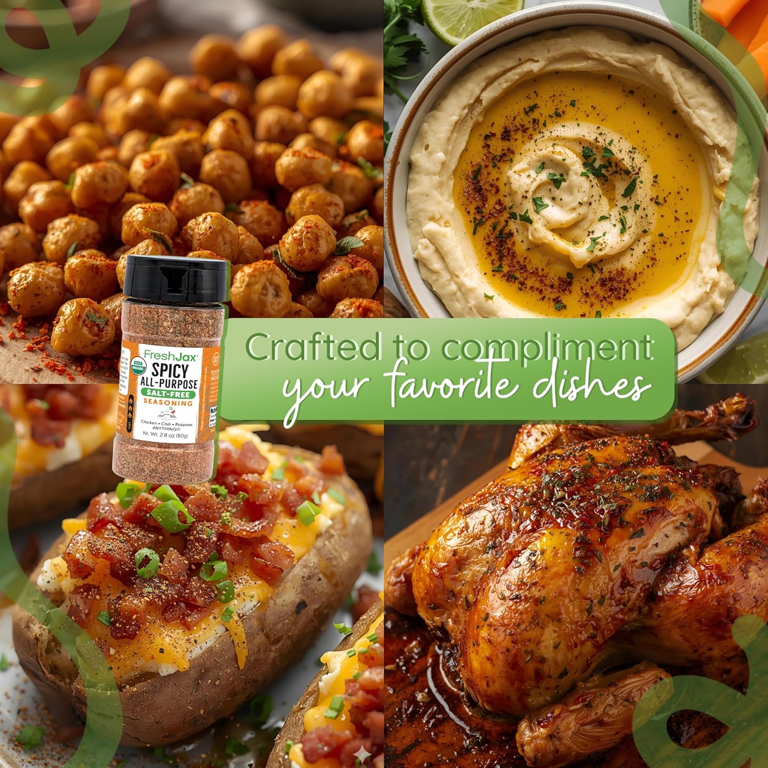 Salt-Free Spicy All-Purpose Seasoning | FreshJax Organic No Salt Rub for Chicken, Steak, Burgers, Vegetables & Salmon | Zero Sodium Smoky Spice Blend for Grilling, Roasting, Large Bottle, Made in USA - Image 3