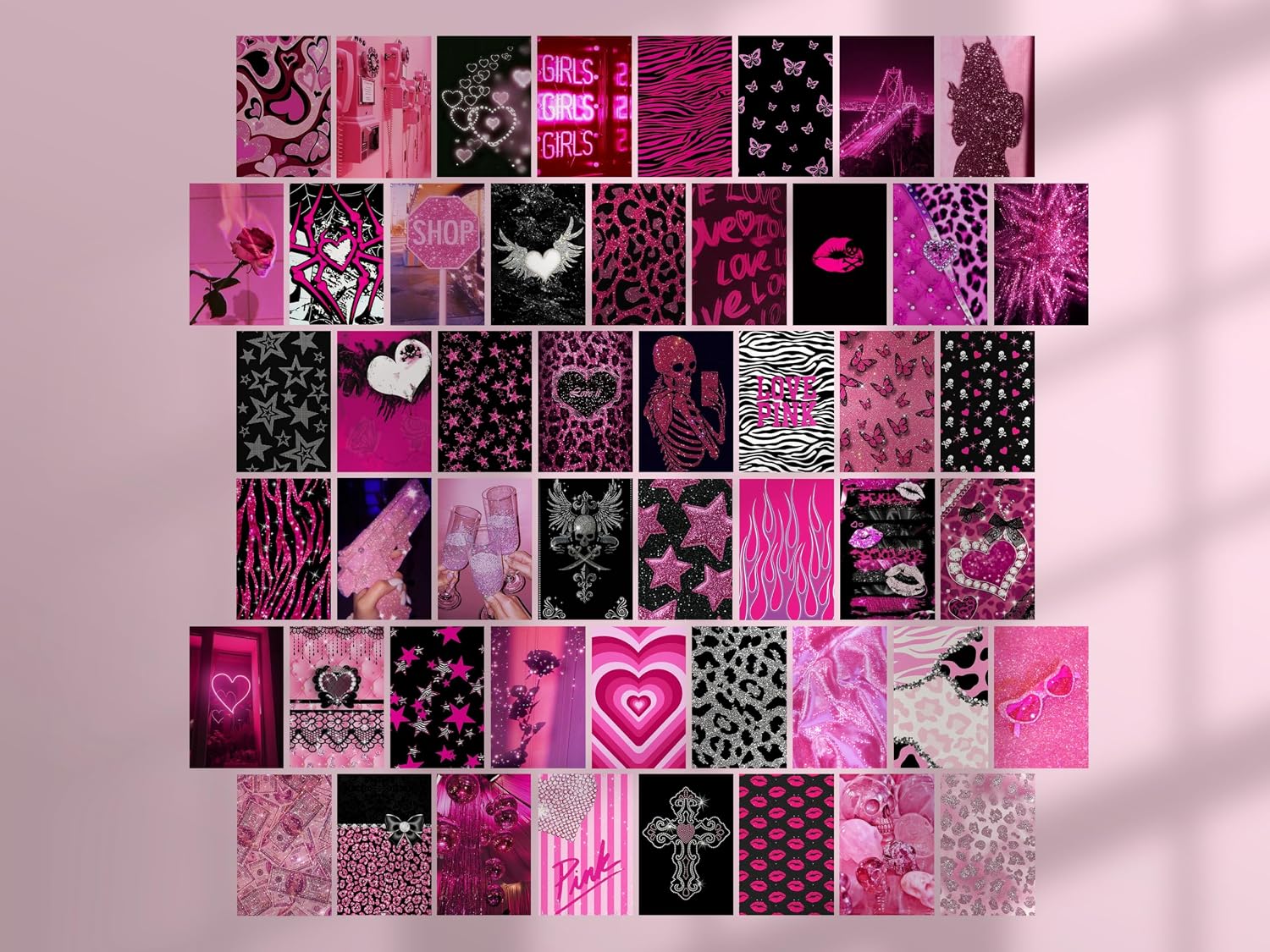 TwoDays Mcbling Room Decor Aesthetic Wall Collage Kit, Trashy Y2k Posters for Girls bedroom, 2000s Hot Pink Wall Art, Emo Baddie Prints for women Apartment.(Set of 50, 4" × 6")