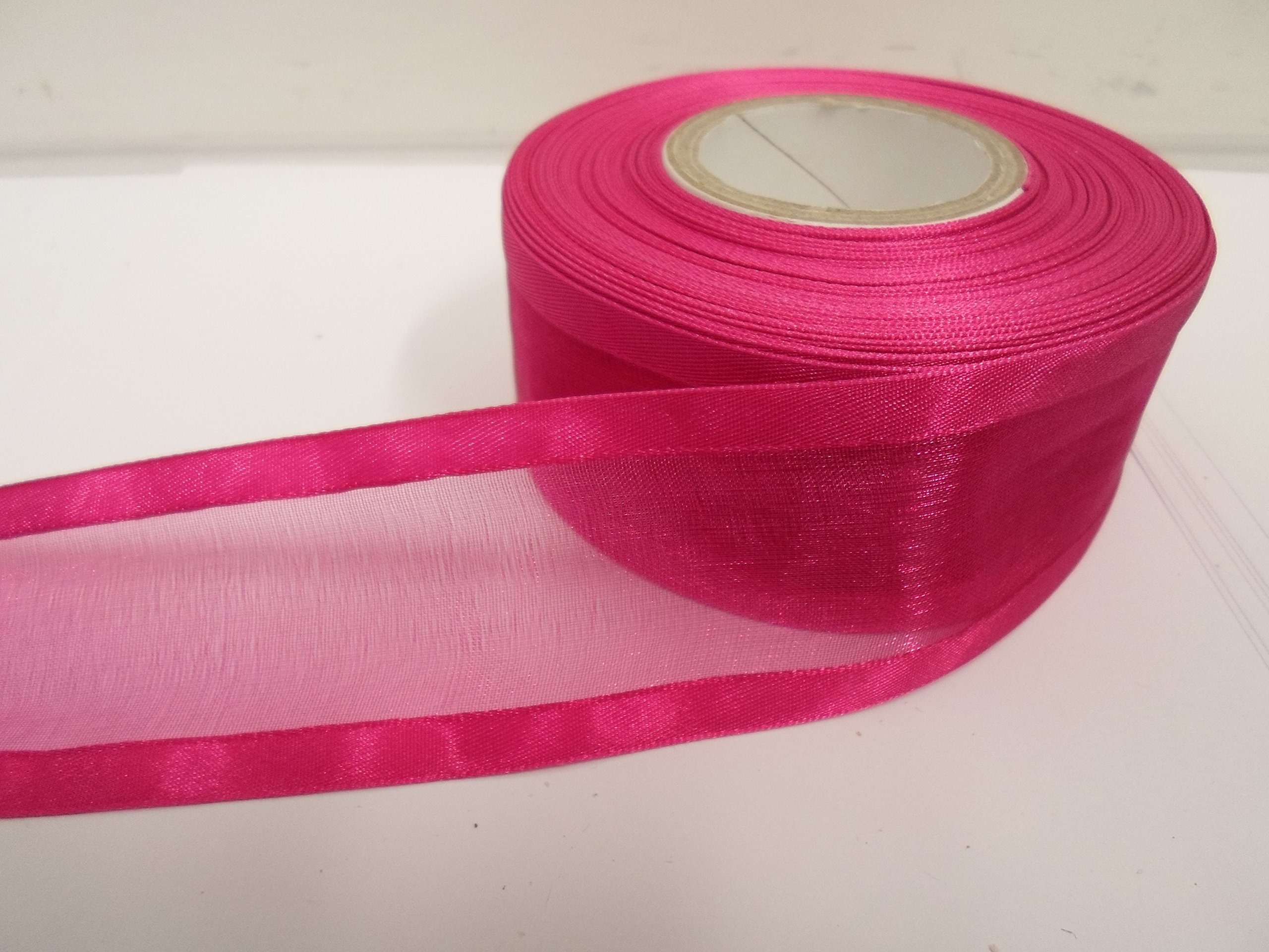 Beautiful Ribbon Magenta 2 Metres (Cut From Reel) X 40Mm Edged Organza Ribbon Dark Pink Double Sided Satin Edge Sheer 40 Mm 4Cm