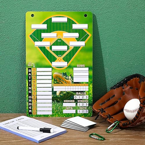 Miniatura 5 de Juego de tablero magnético de béisbol con 100 hojas de alineación de tarjetas, 80 pestañas de alineación, 2 ganchos a presión, 2 marcadores de