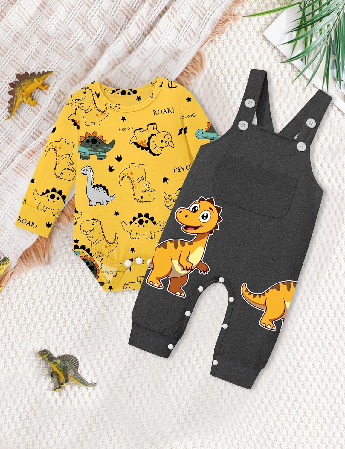 Baby Boy Clothes Dinosaur Romper Adjustable Overalls Baby Boy's Clothing Infant Boy Clothes 2PCS Outfits Fall Winter - Image 6